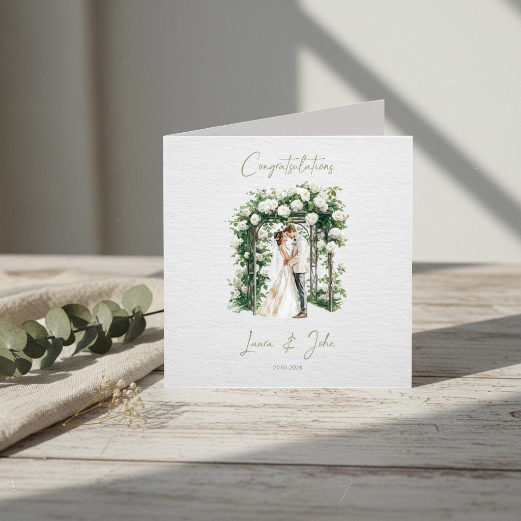 Custom Wedding Card with Couple Names and Date | Floral Illustration