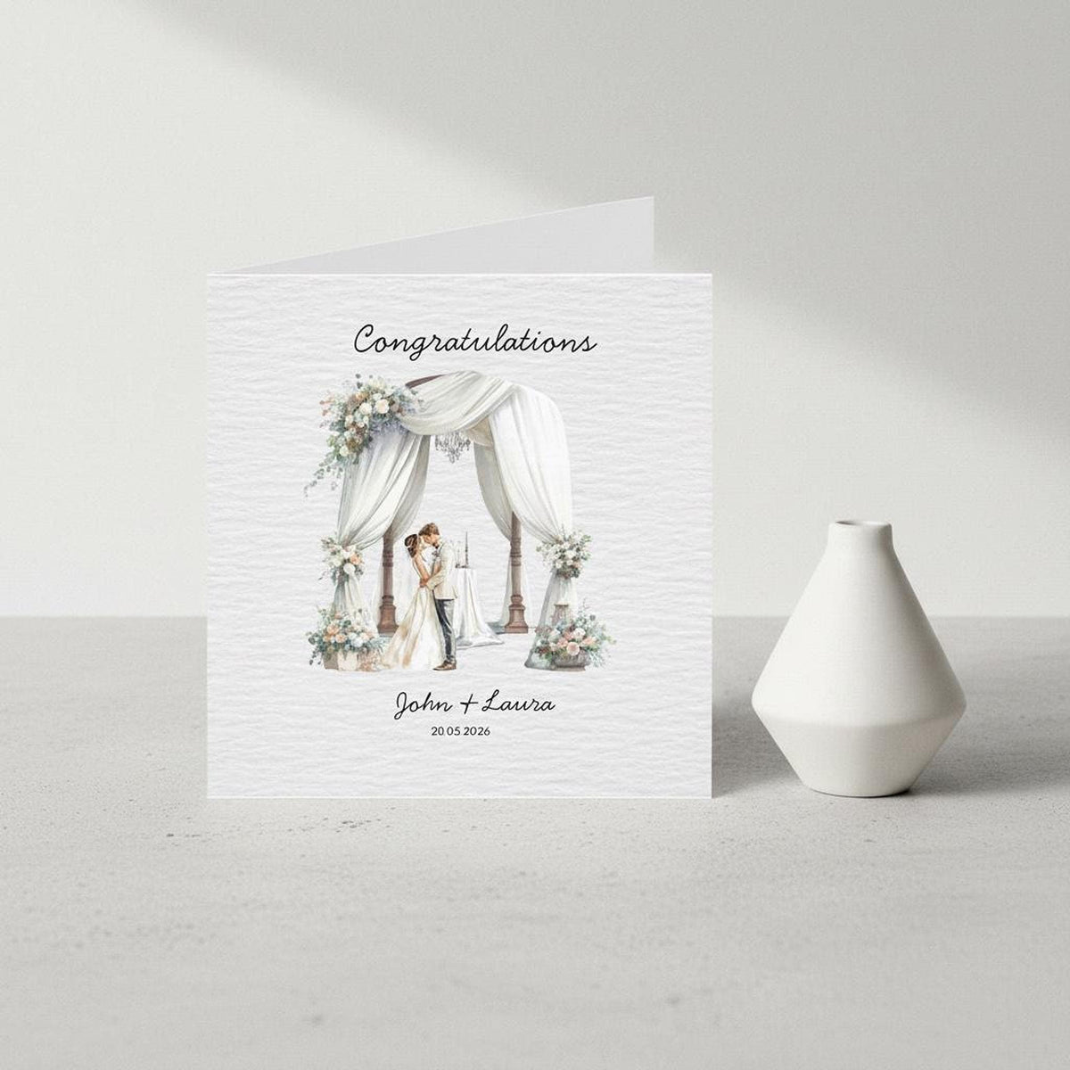 Custom Wedding Card with Floral Watercolour Design, Personalized Names and Date