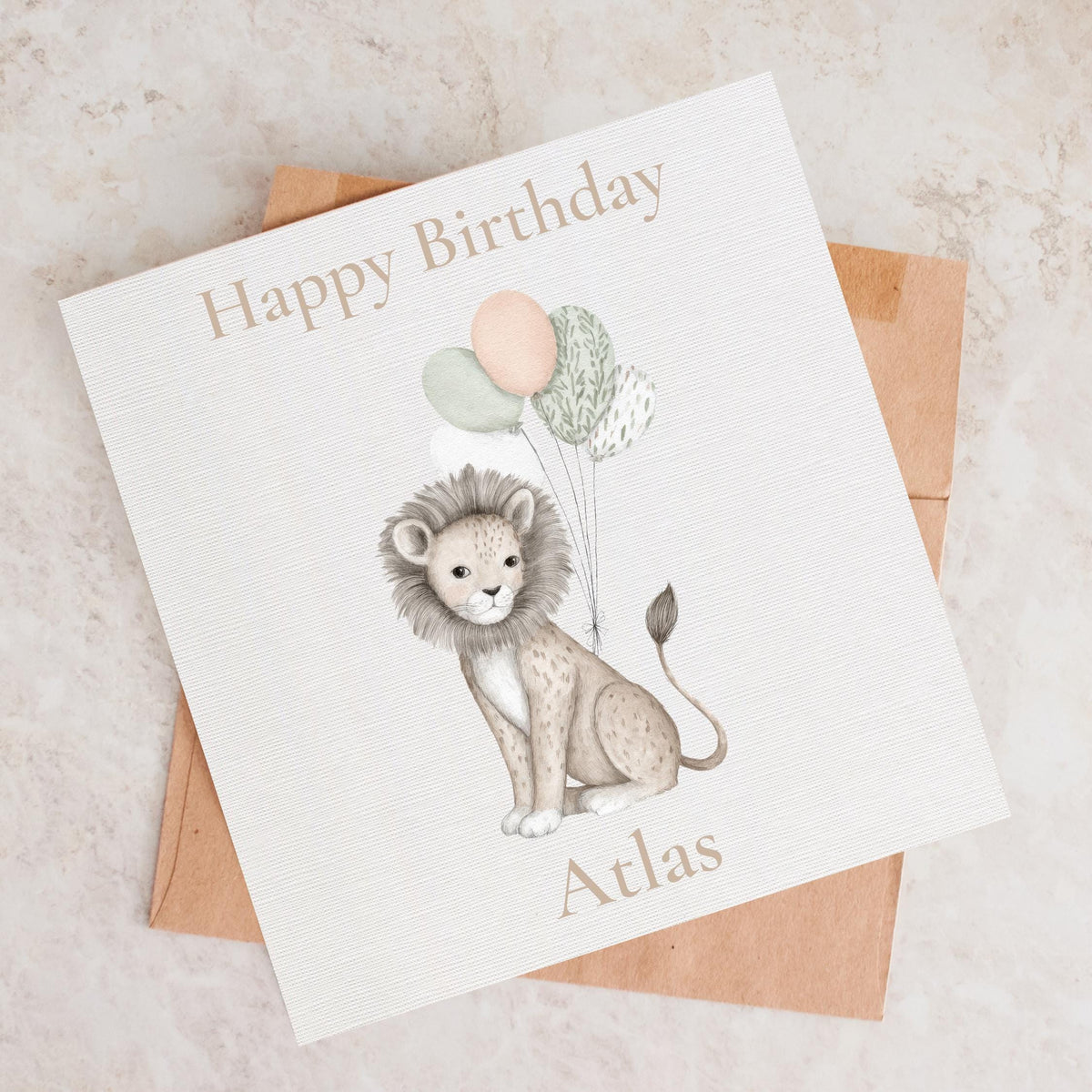 1St Birthday Card with Lion Illustration, Personalized Animal Themed Keepsake