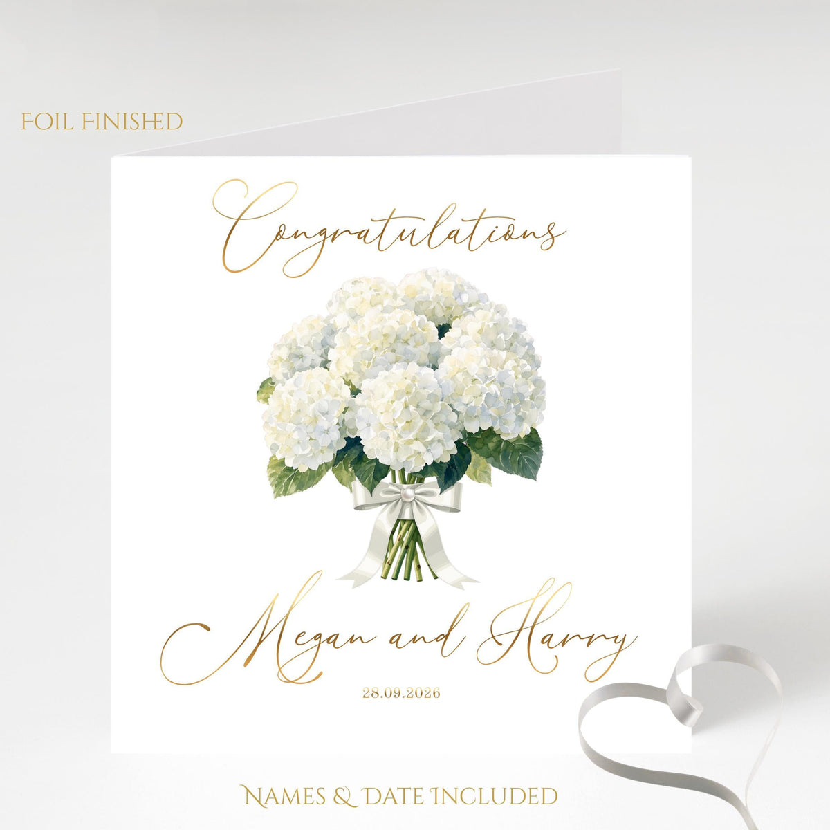 Wedding Card Foil with Hydrangea Design, Custom Names and Date