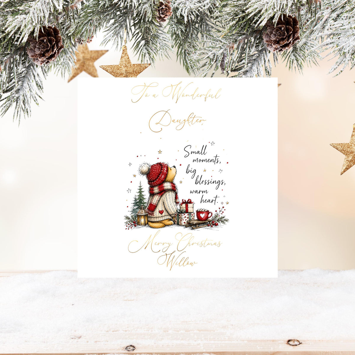 Christmas Card, Personalised Foil Finish with Festive Teddy Bear