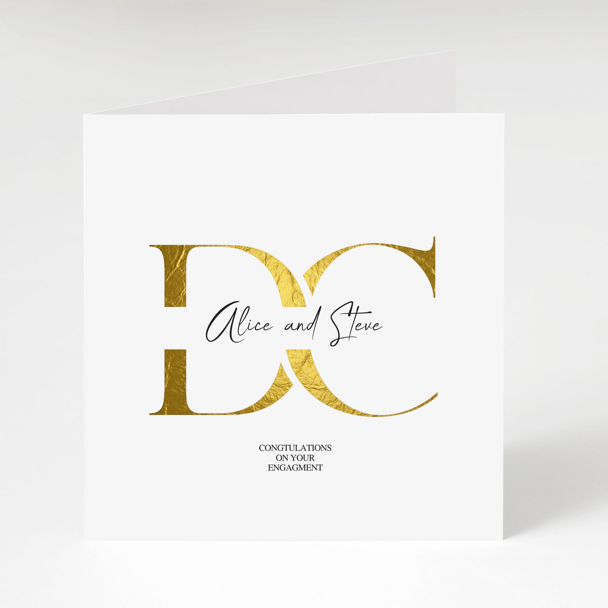 Engagement Card, 6 x 6 Inch Gold Foil Custom Names