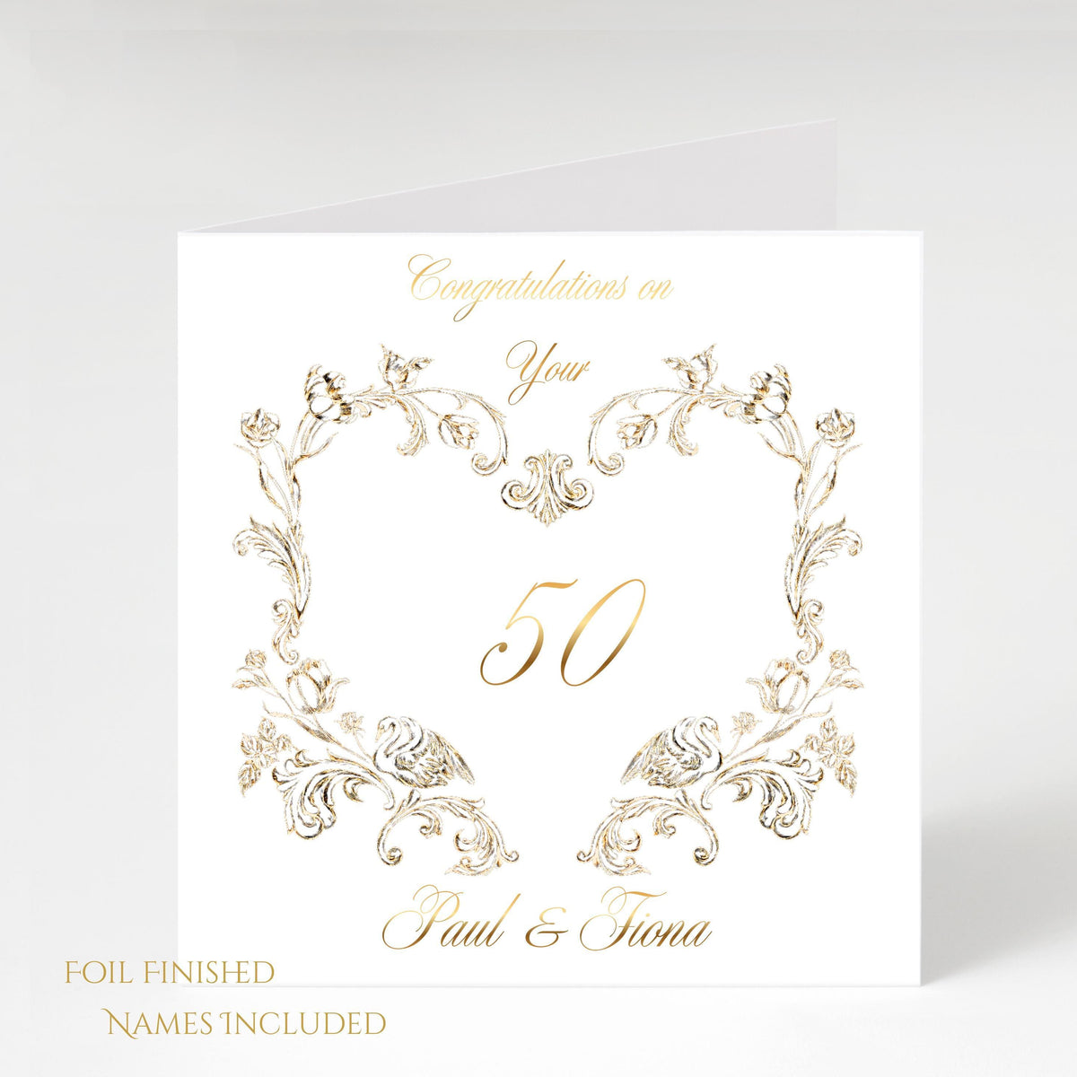 Golden Anniversary Card with Gold Foil Design, Personalised Luxury Keepsake