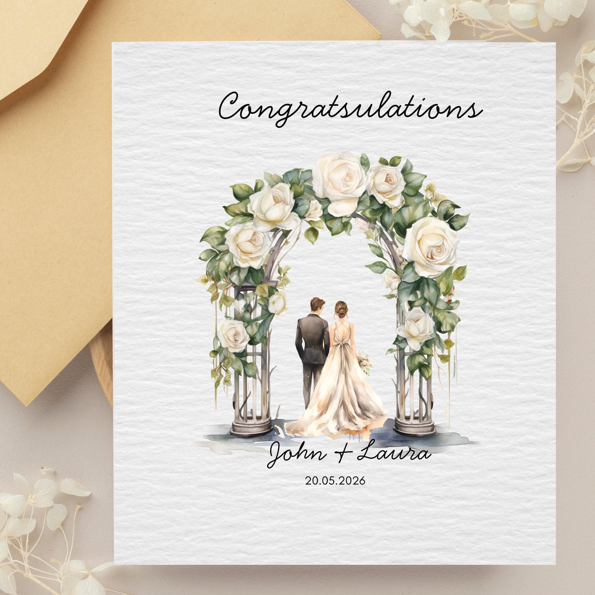Custom Wedding Card, Watercolour Couple Illustration,