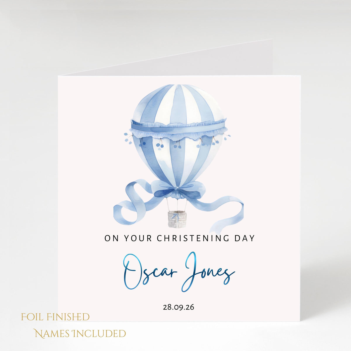 Personalised Boys Christening Card with Foil Finish and Custom Date