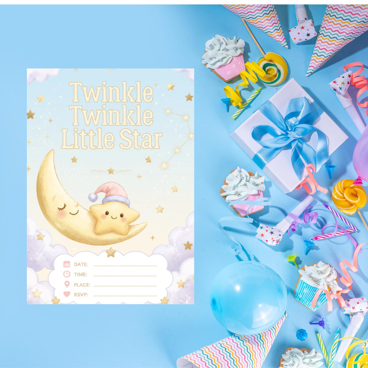 Twinkle Little Star Editable Invitation Template for Whimsical Events