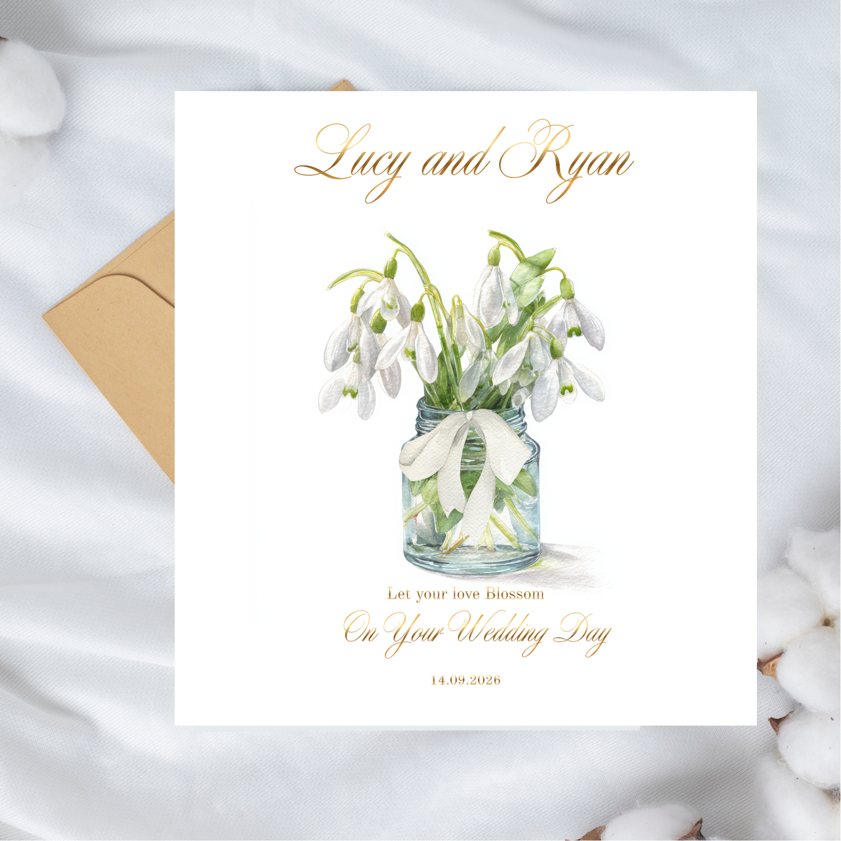 Personalised Wedding Card, Custom Name and Date Foil Finished