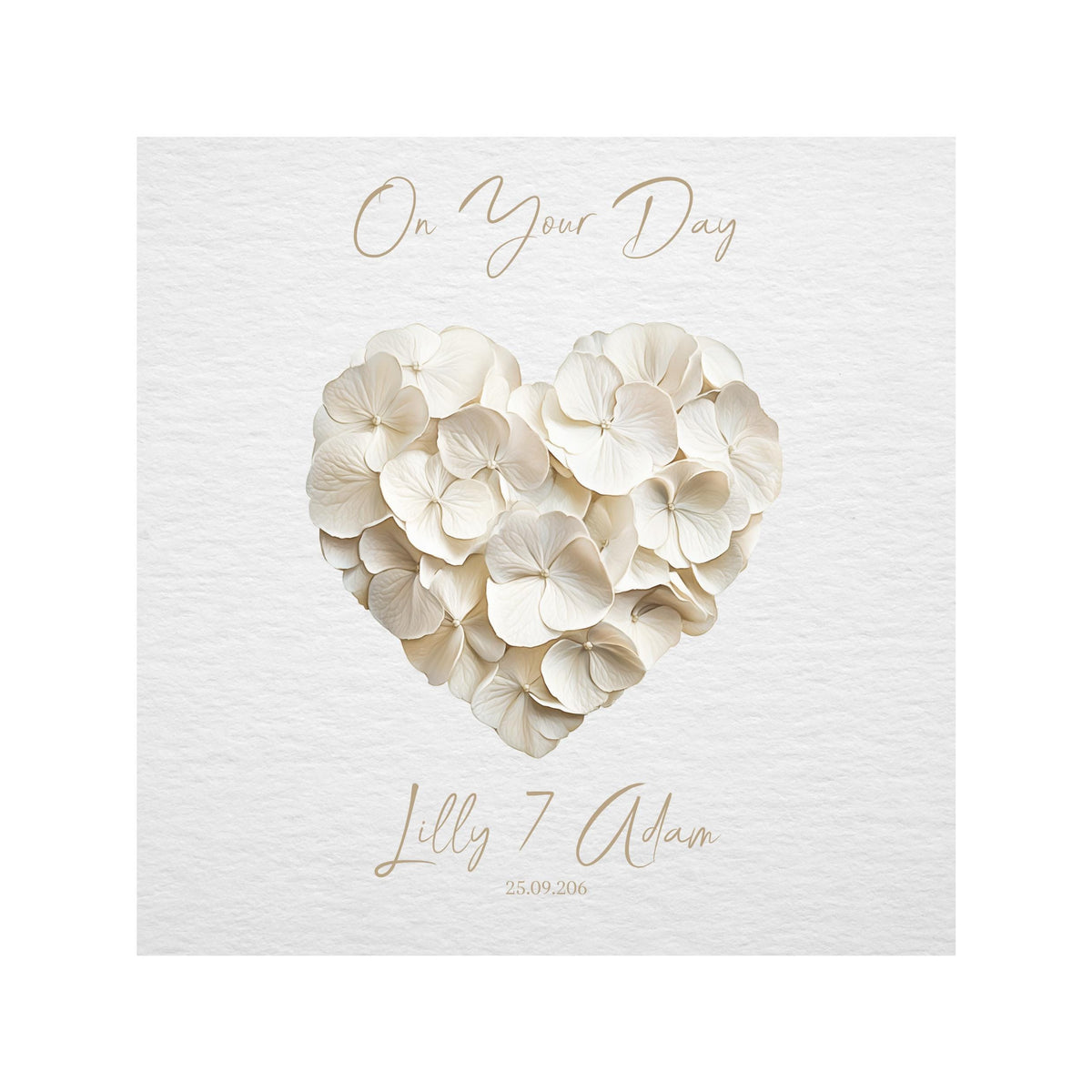 Custom Floral Heart Wedding Card, Personalized Names and Date, Foil Finish