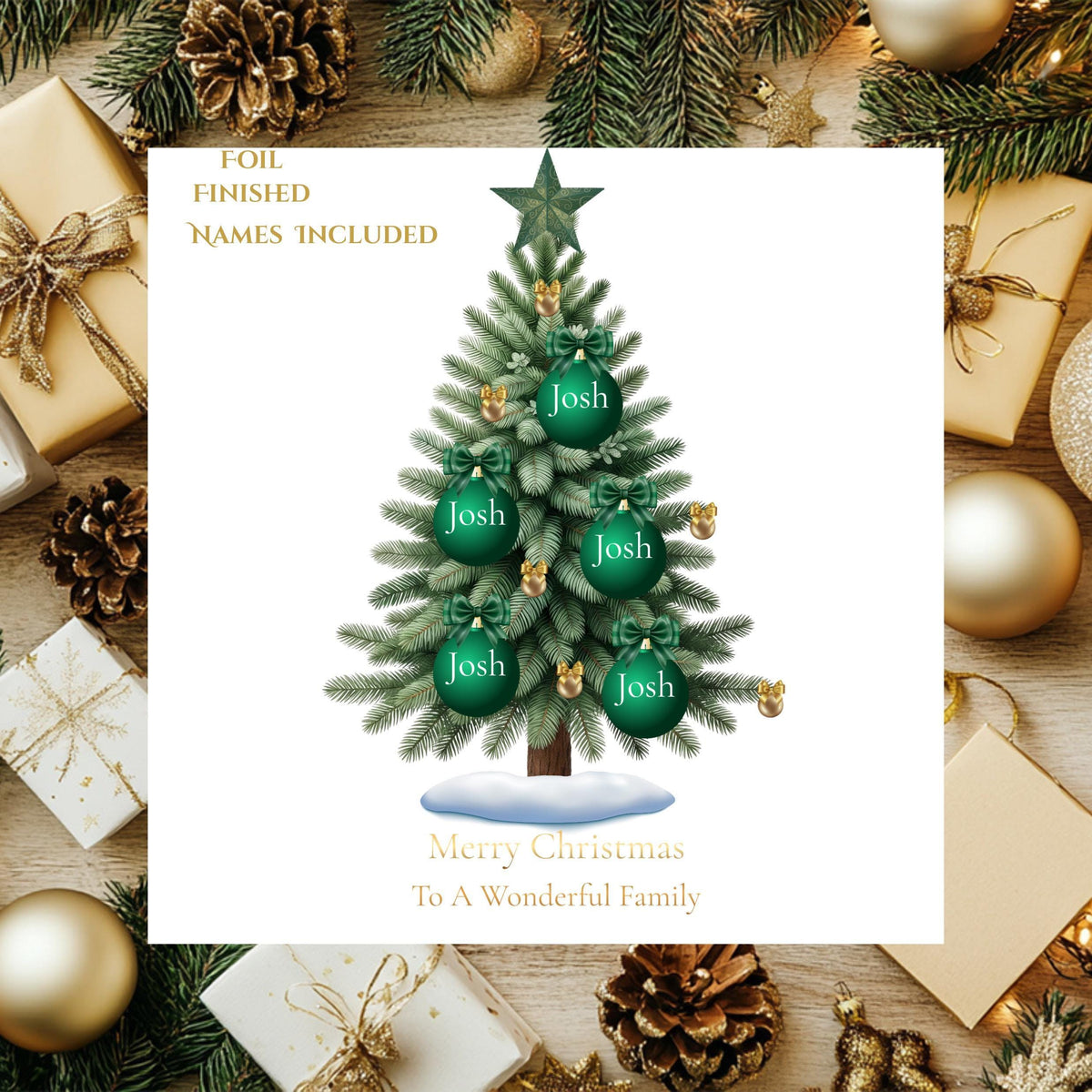 Custom Family Card with Foil Finish, Personalized Names for Holiday Greetings