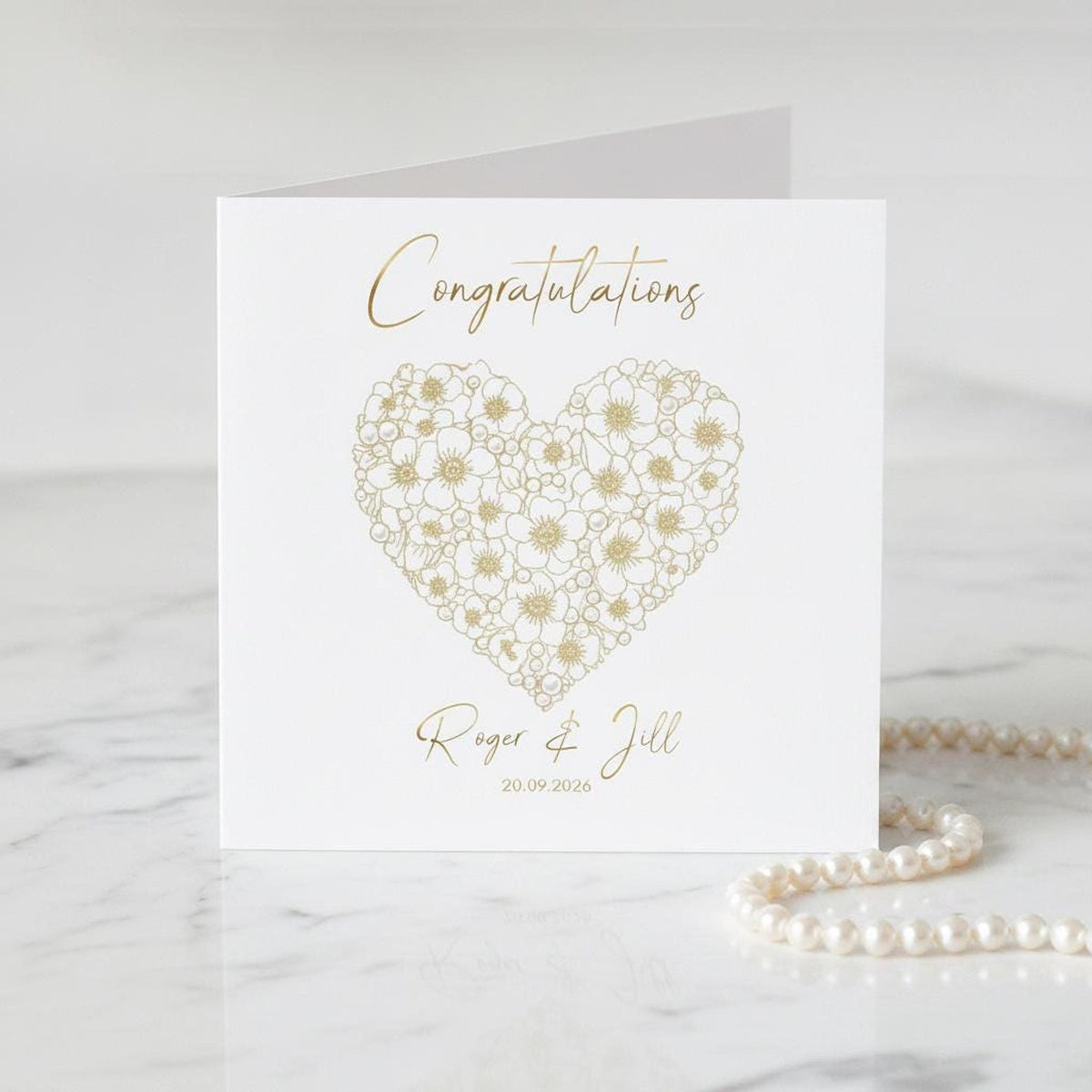 Personalized Wedding Card with Gold Foil Finish, Custom Names and Date