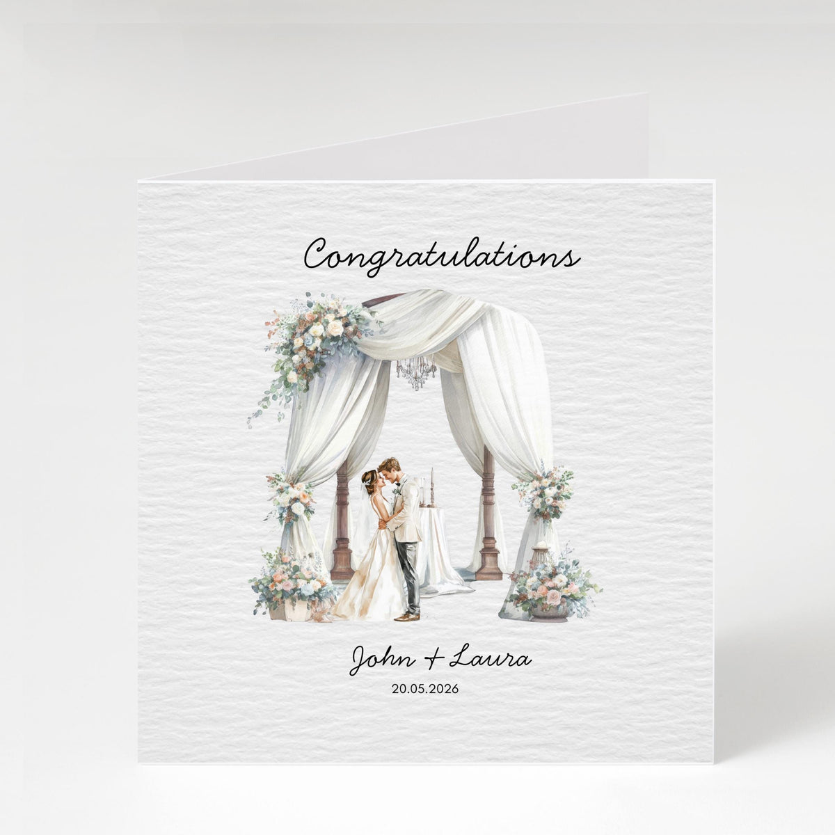 Custom Wedding Card with Floral Watercolour Design, Personalized Names and Date