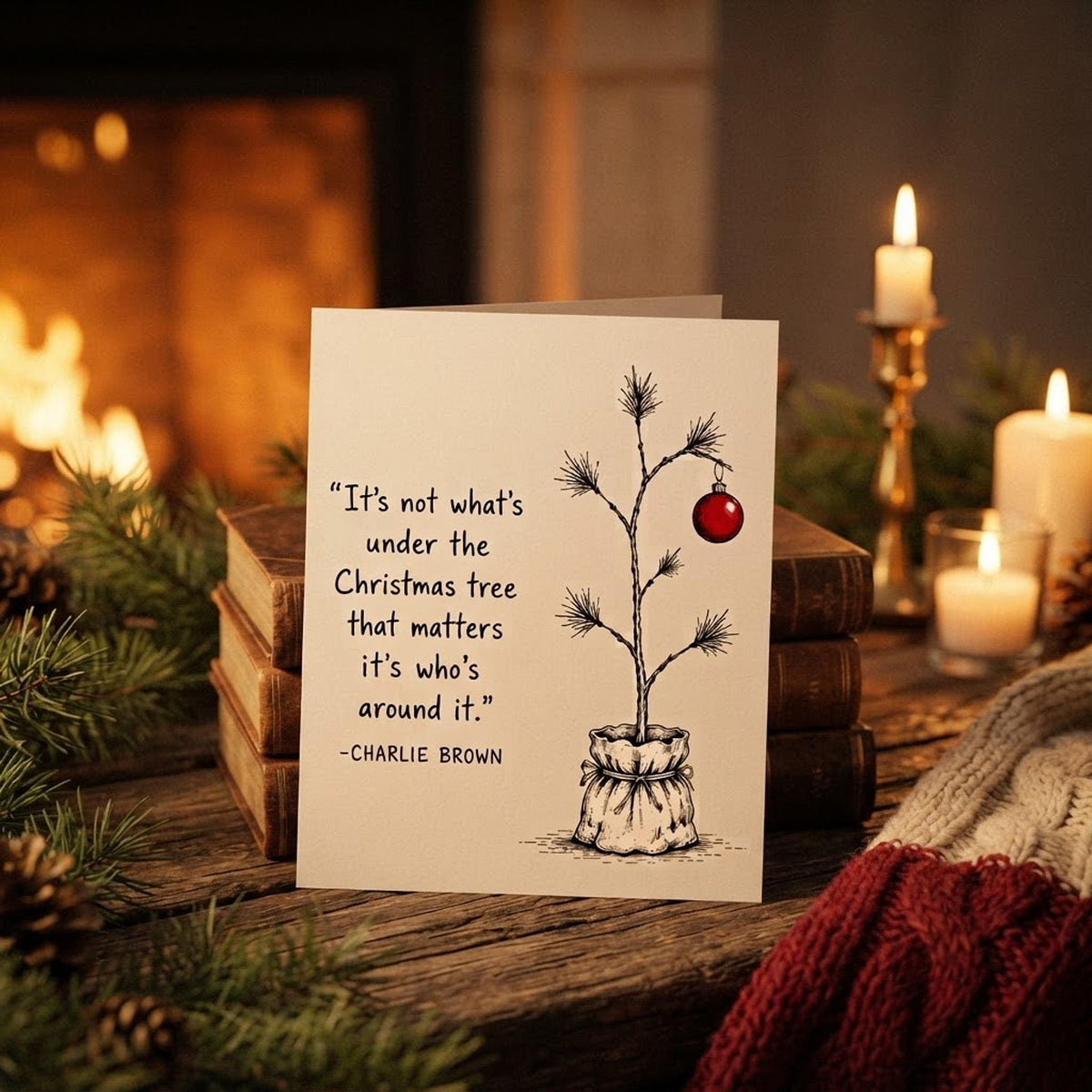 Four Card Bundle, 5x7 Minimal Christmas Greeting With Book Quote