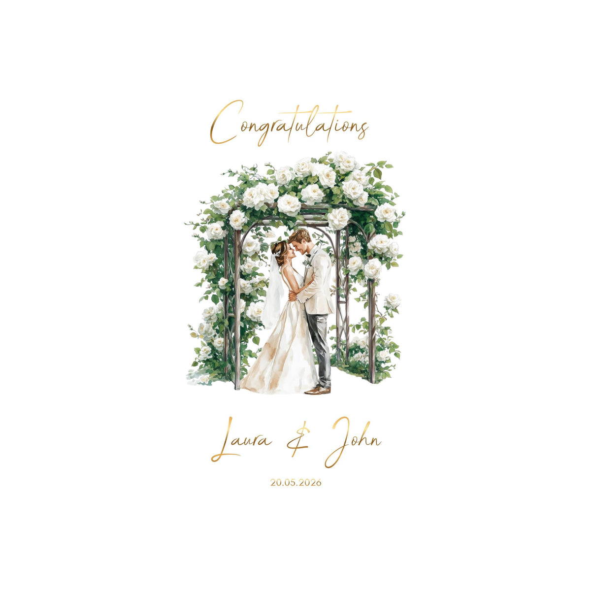 Custom Wedding Card with Couple's Names and Date, Floral Church Design