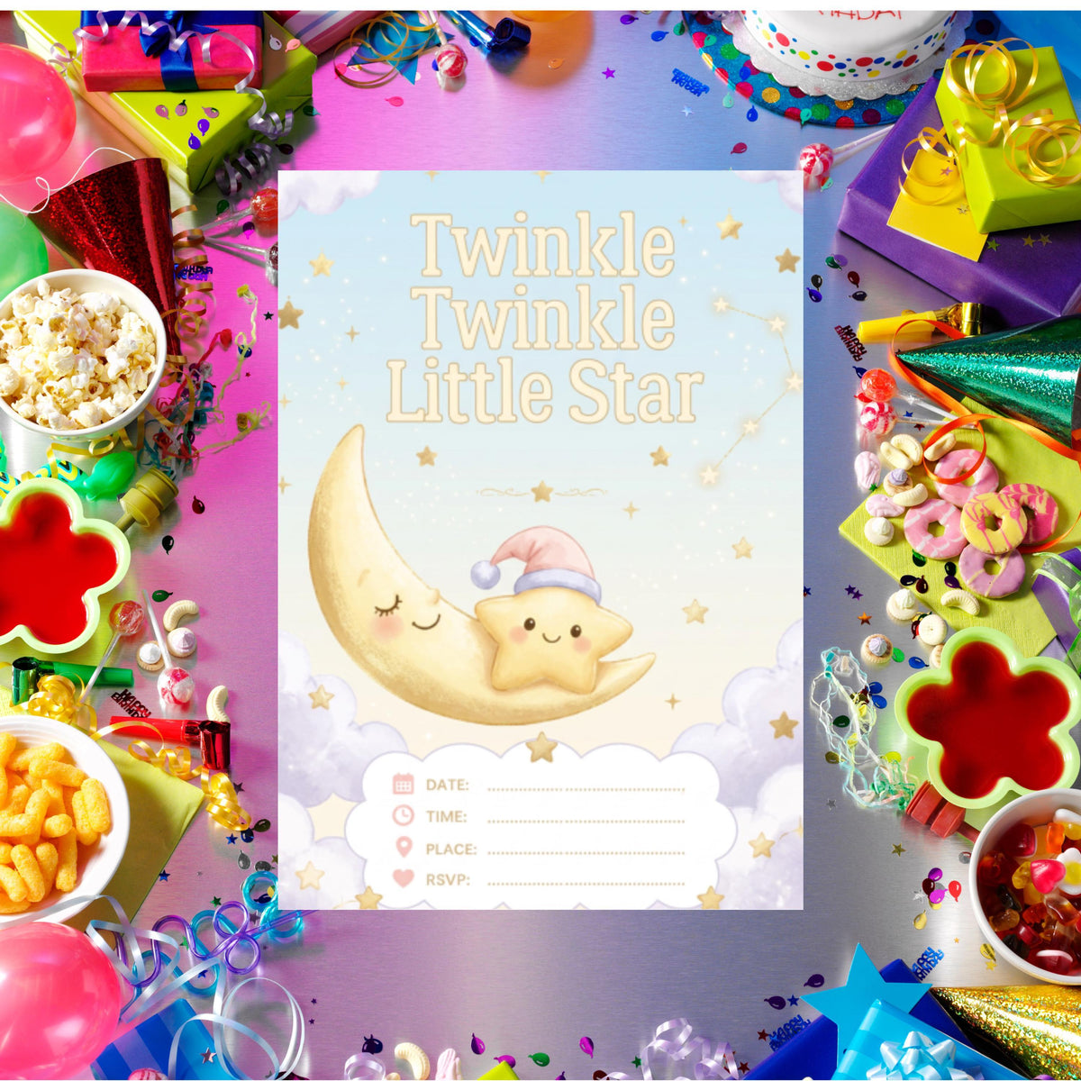 Twinkle Little Star Editable Invitation Template for Whimsical Events