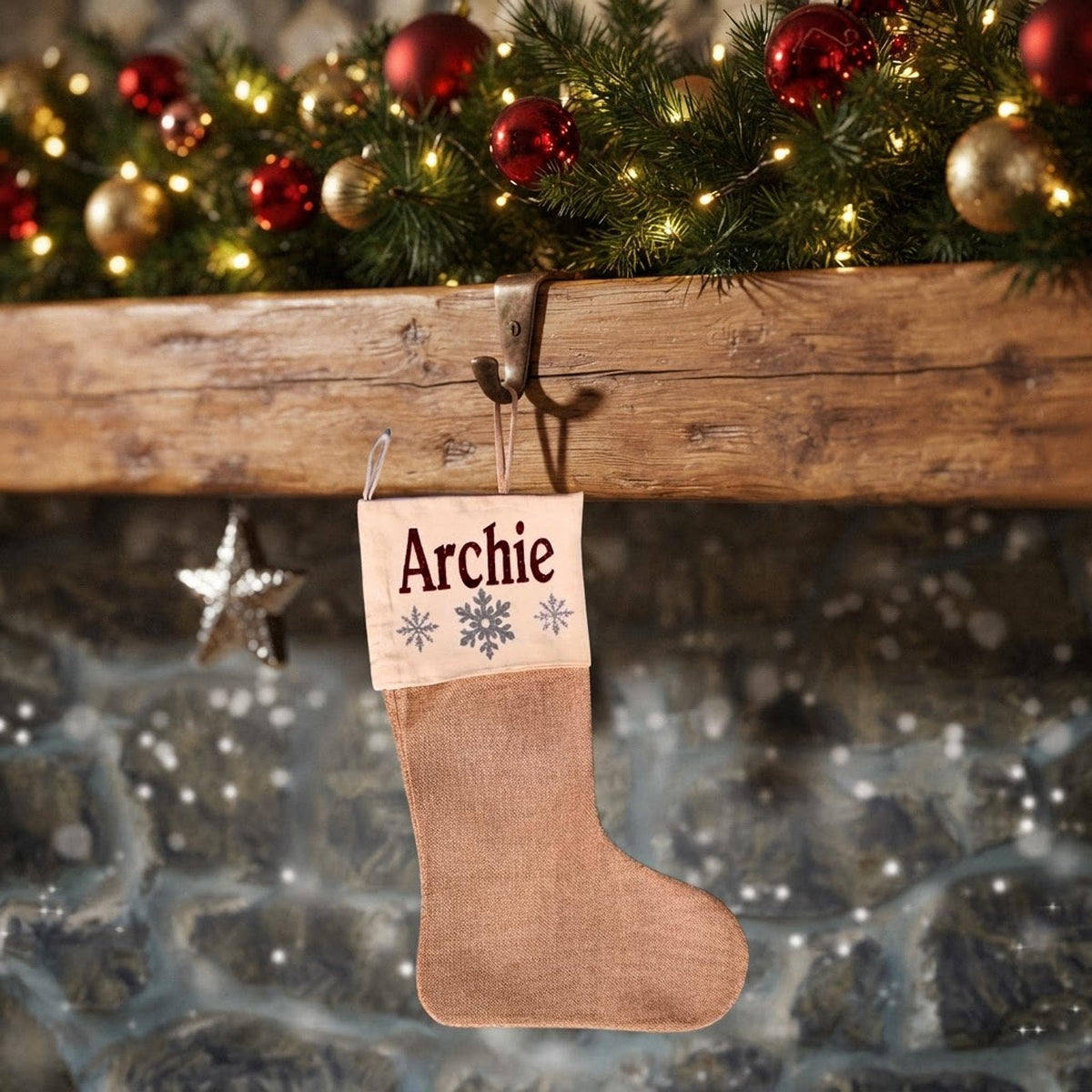 Custom Name Stocking, Glitter Finish, 6 x 15 Inches
