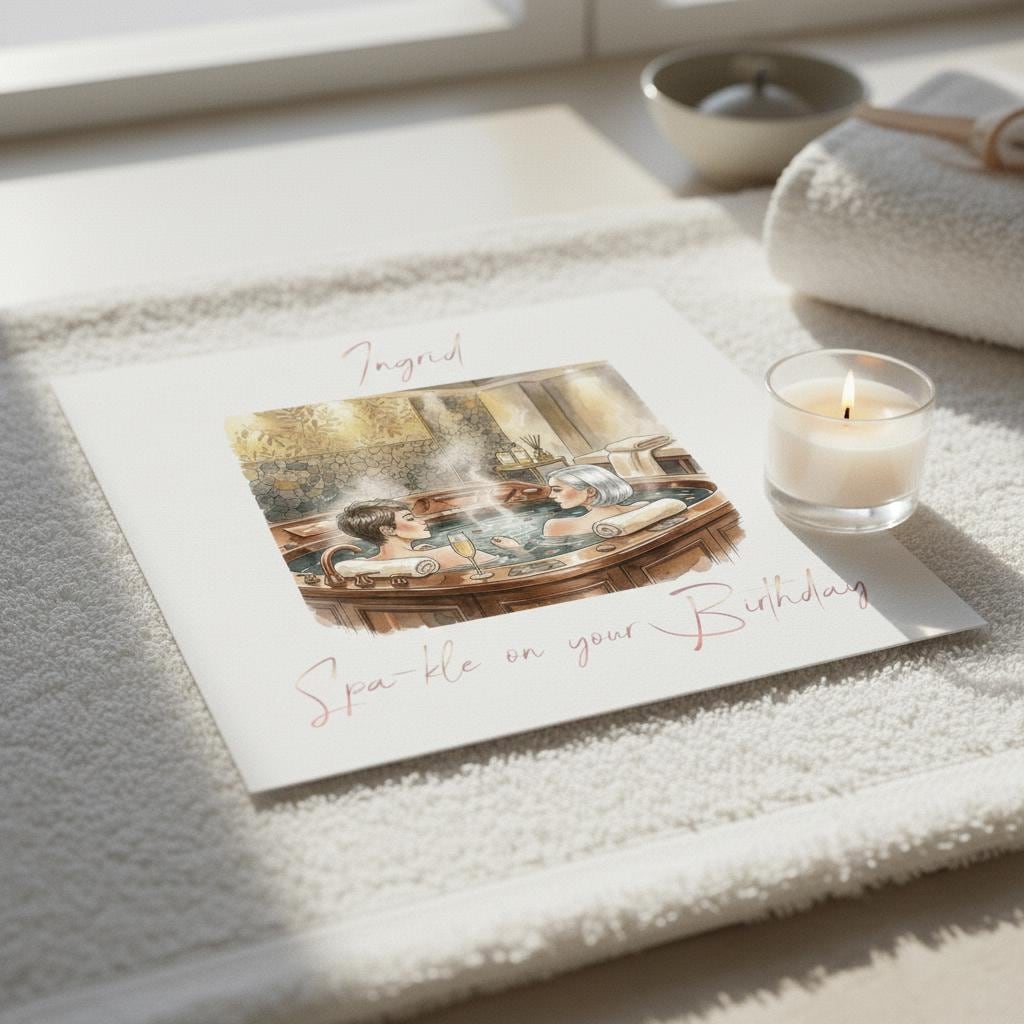 Spa Birthday Card with Foiled Name, Personalized Luxury Greeting for Spa Lovers