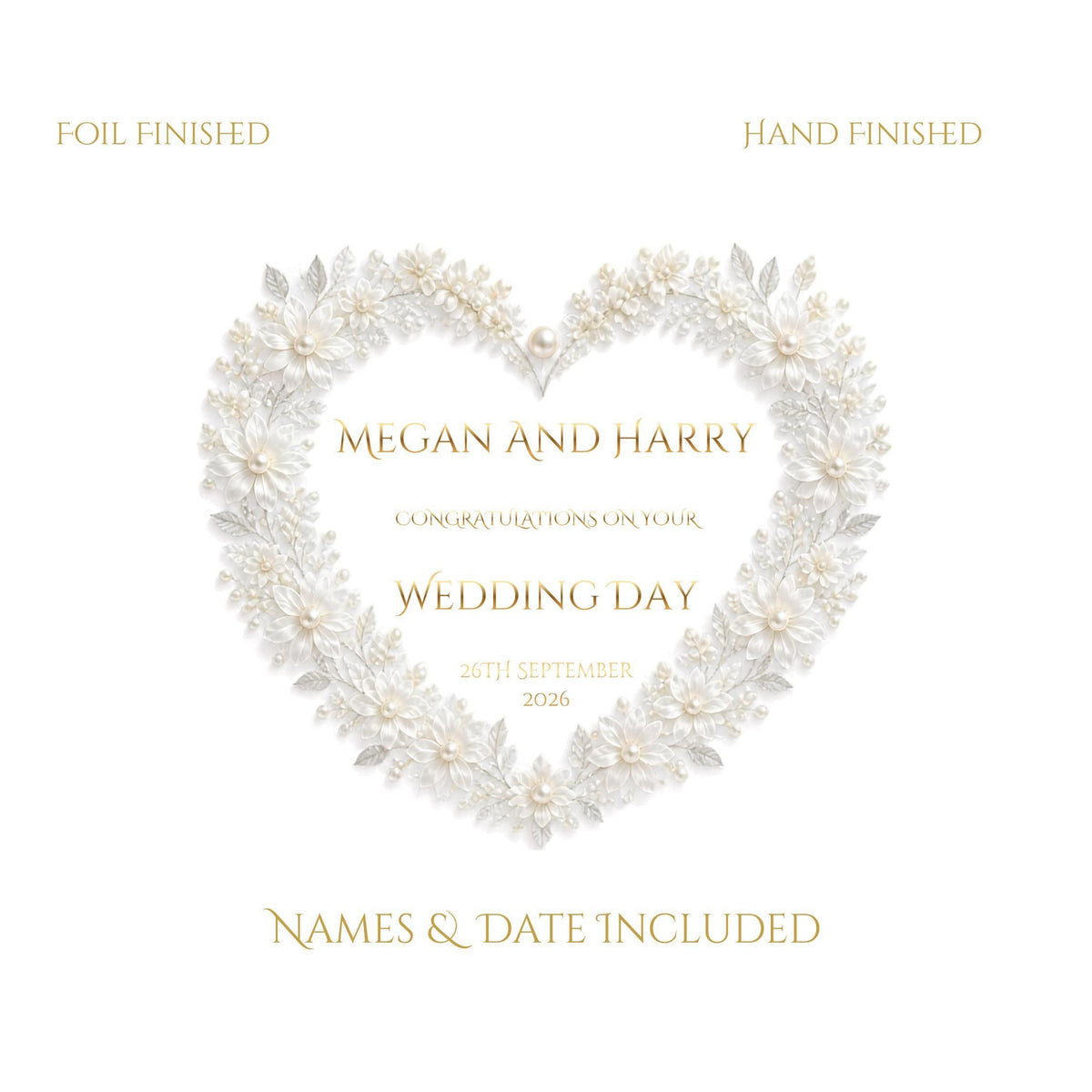 Custom Wedding Card with Foil Finish and Faux Pearl Accents