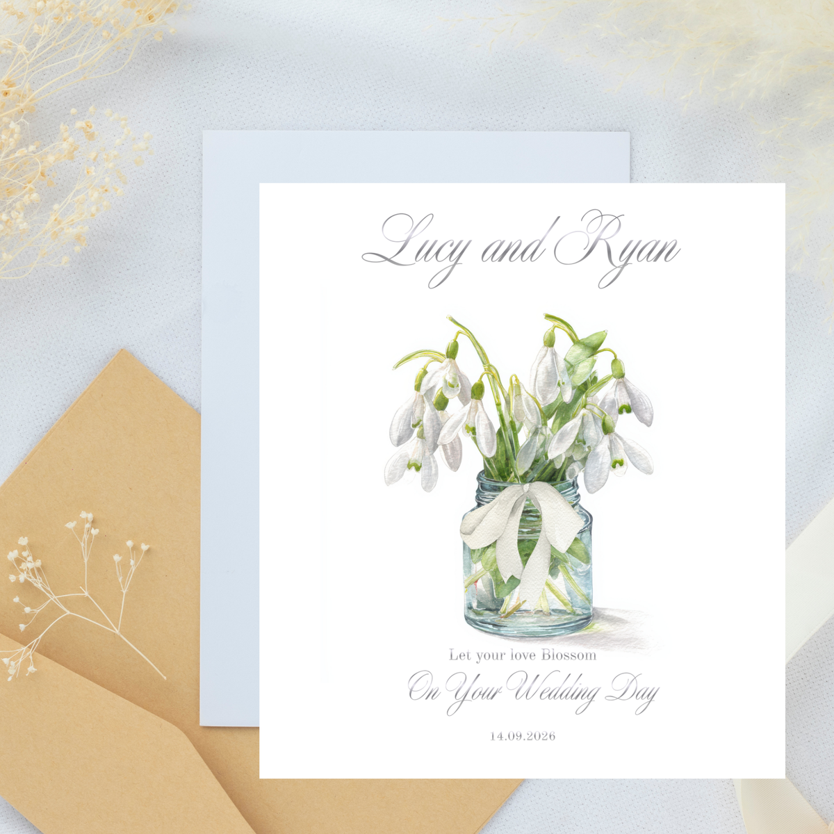 Personalised Wedding Card, Custom Name and Date Foil Finished