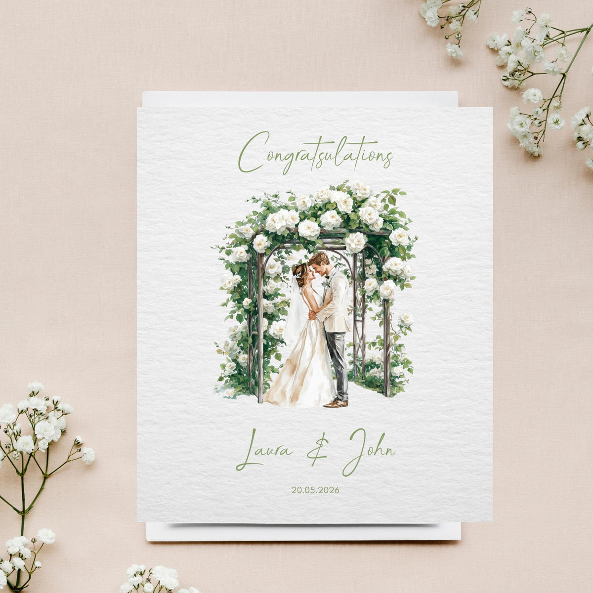Custom Wedding Card with Couple Names and Date | Floral Illustration