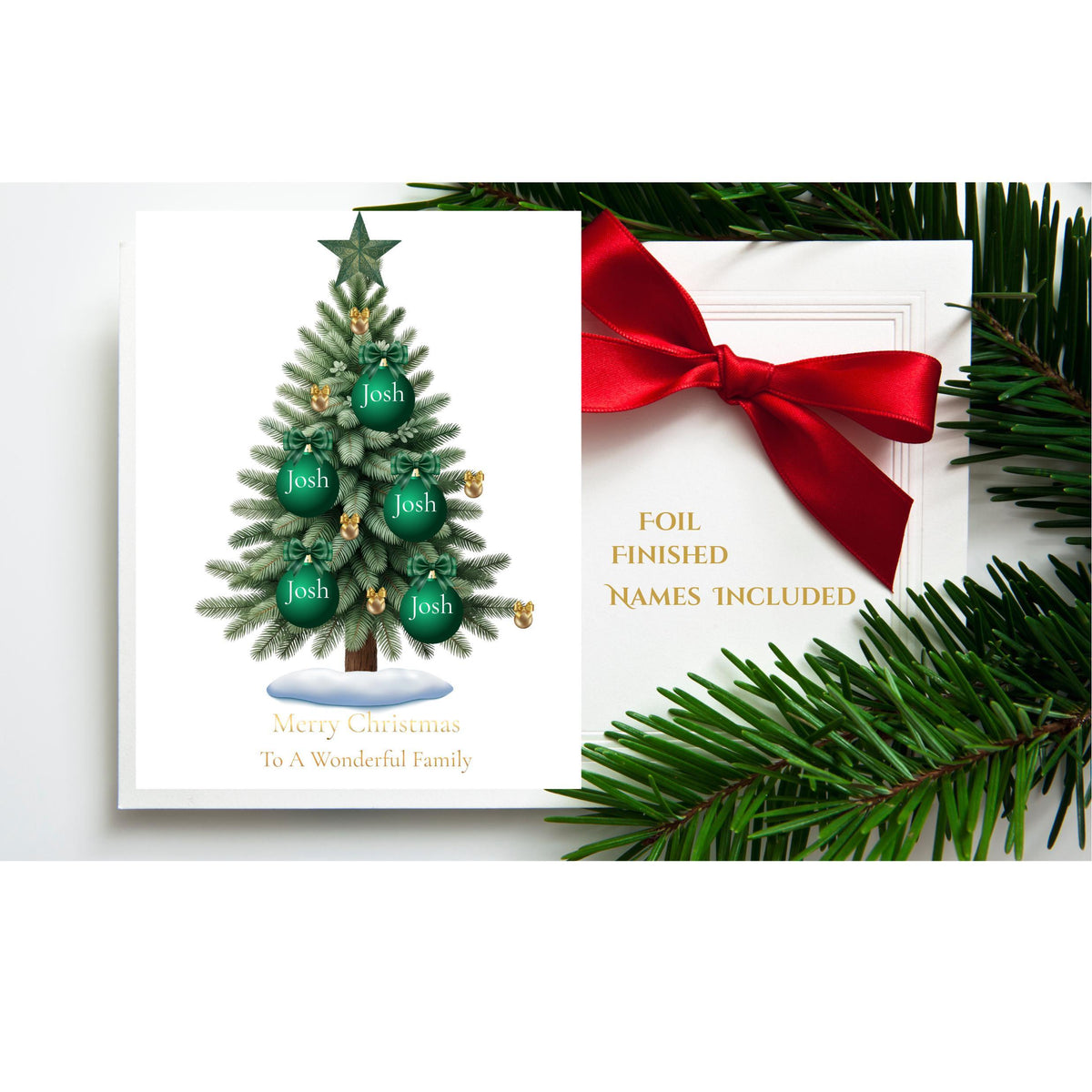 Custom Family Card with Foil Finish, Personalized Names for Holiday Greetings