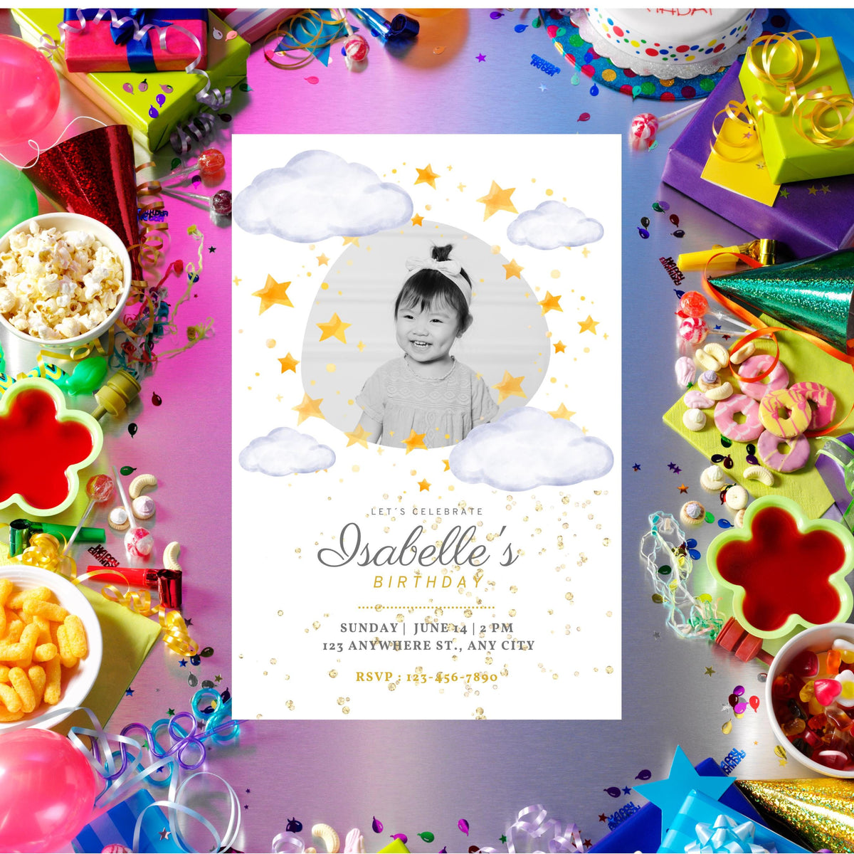 Under the Stars Birthday Invitation, Editable Digital Invite for Kids