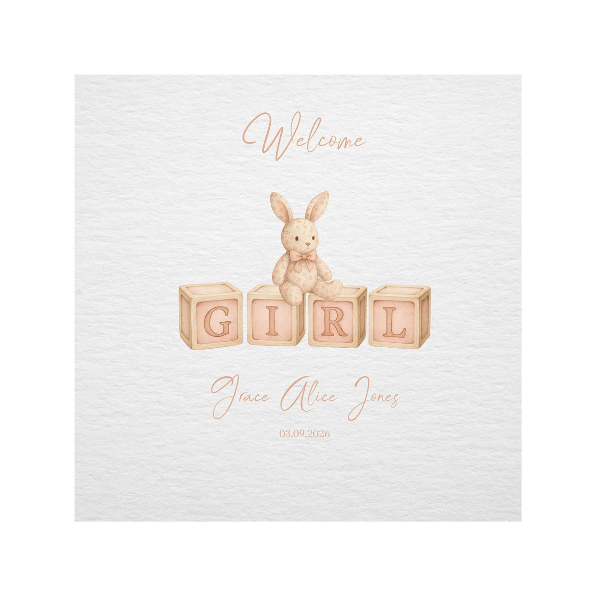 Birth Announcement Card, Personalized Baby Girl Keepsake With Name And Date
