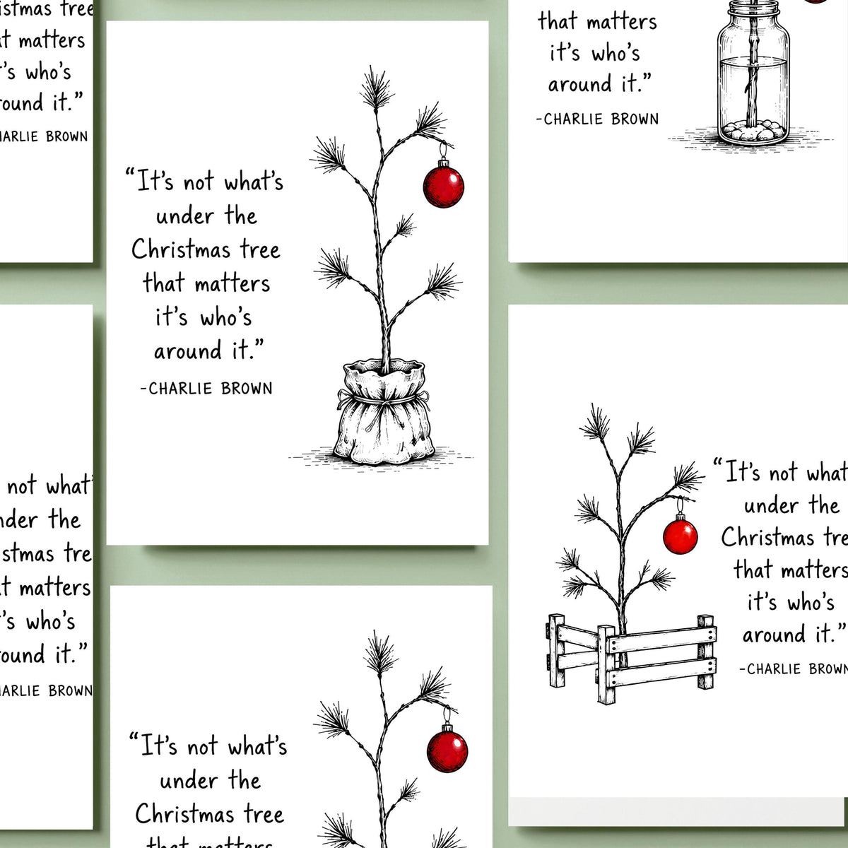 Four Card Bundle, 5x7 Minimal Christmas Greeting With Book Quote