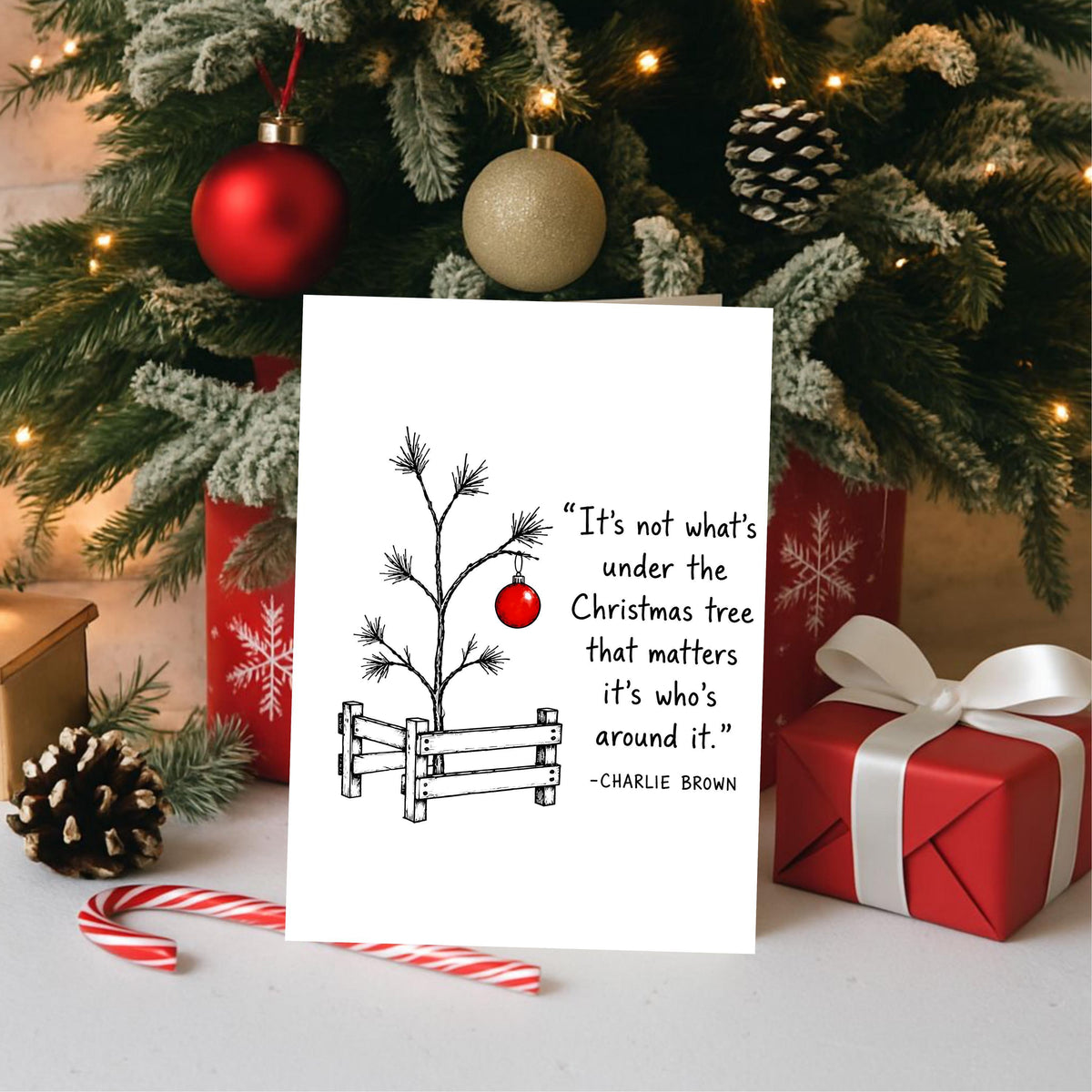 Four Card Bundle, 5x7 Minimal Christmas Greeting With Book Quote