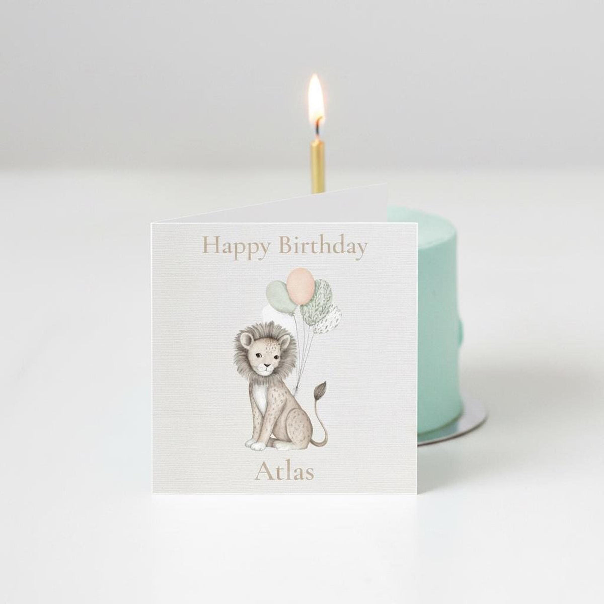 1St Birthday Card with Lion Illustration, Personalized Animal Themed Keepsake