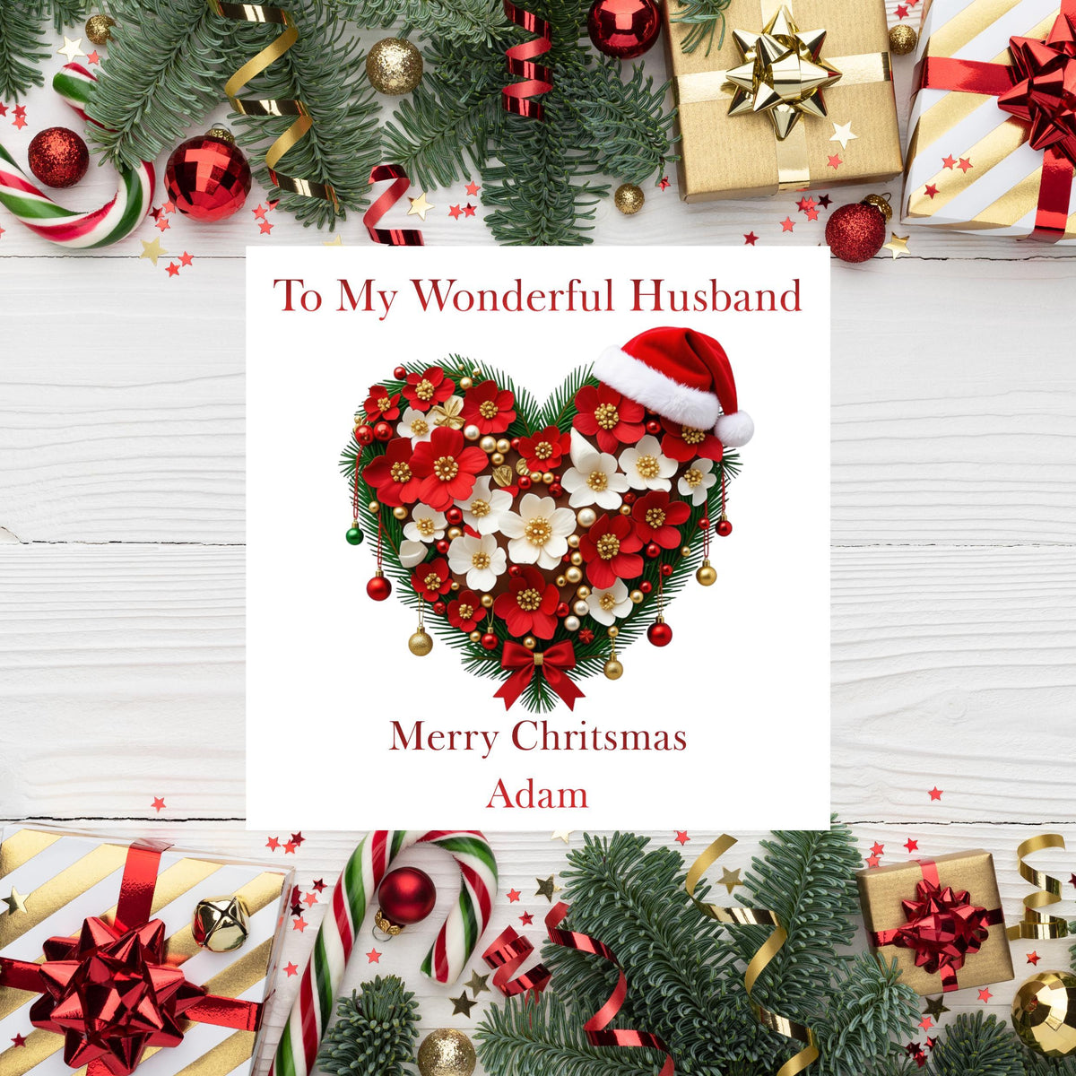 Christmas Card, Personalised Husband or Wife with Foil Finish