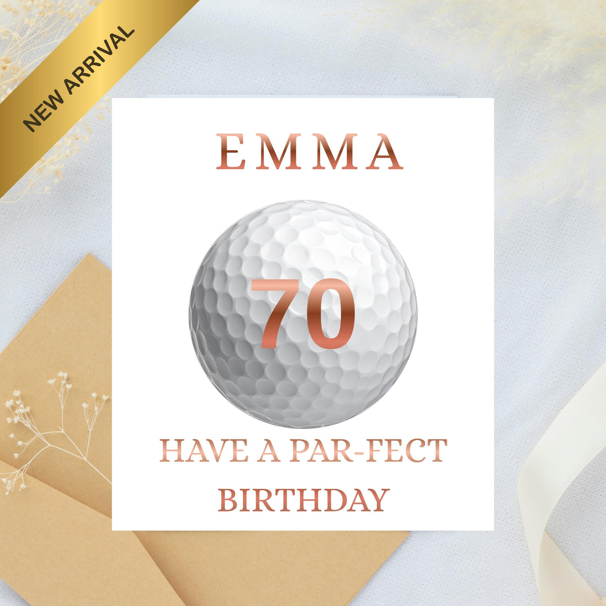 Golf Birthday Card, Custom Name with Foiled Finish