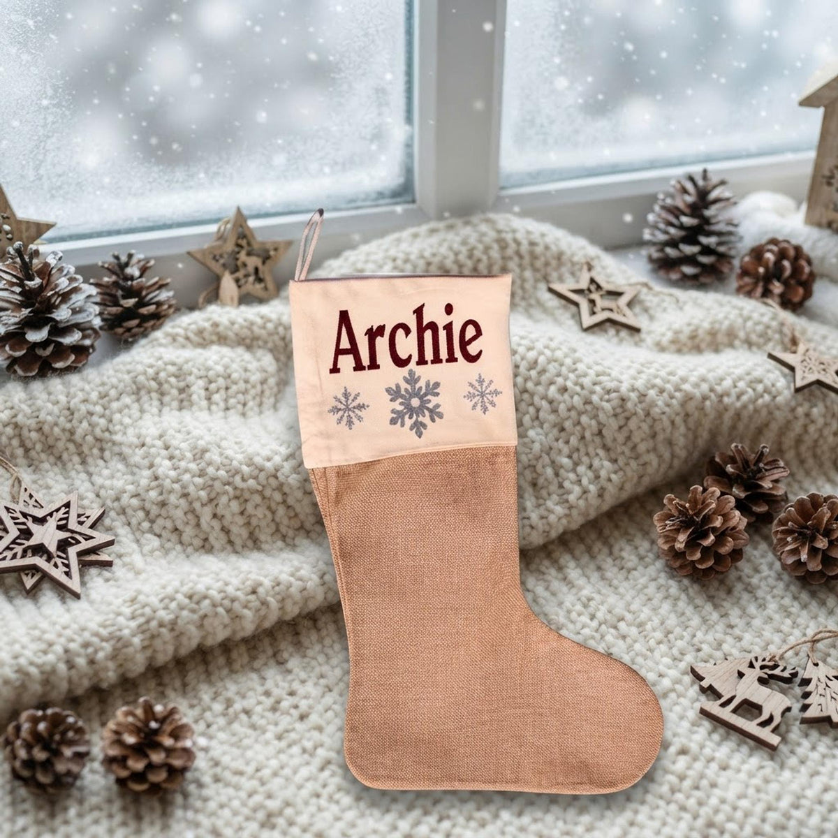Custom Name Stocking, Glitter Finish, 6 x 15 Inches