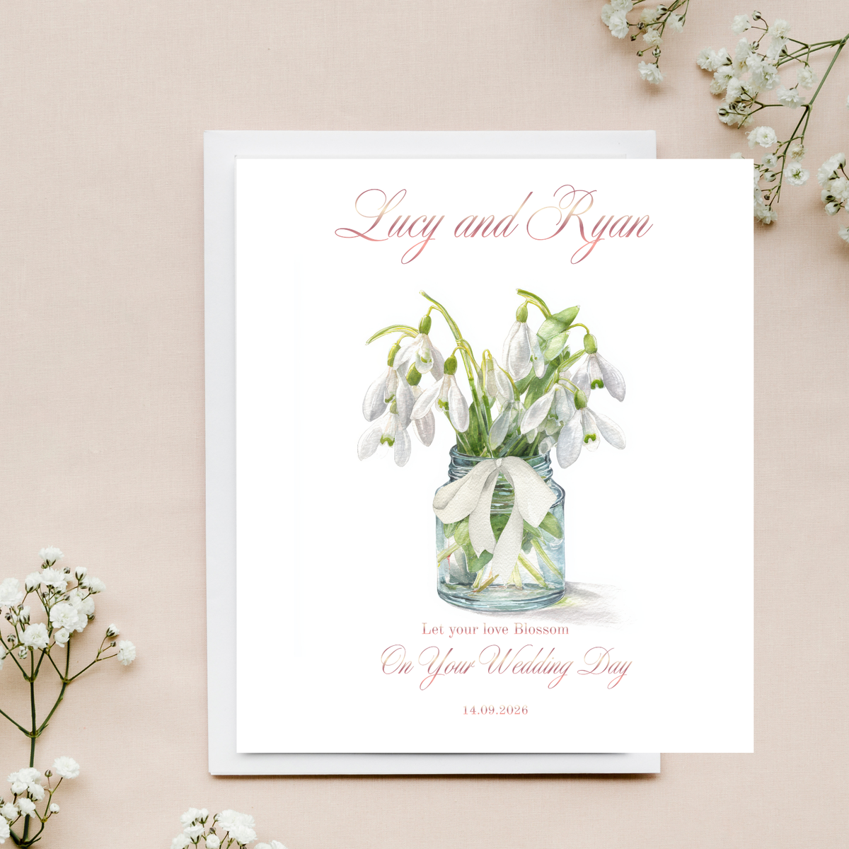 Personalised Wedding Card, Custom Name and Date Foil Finished