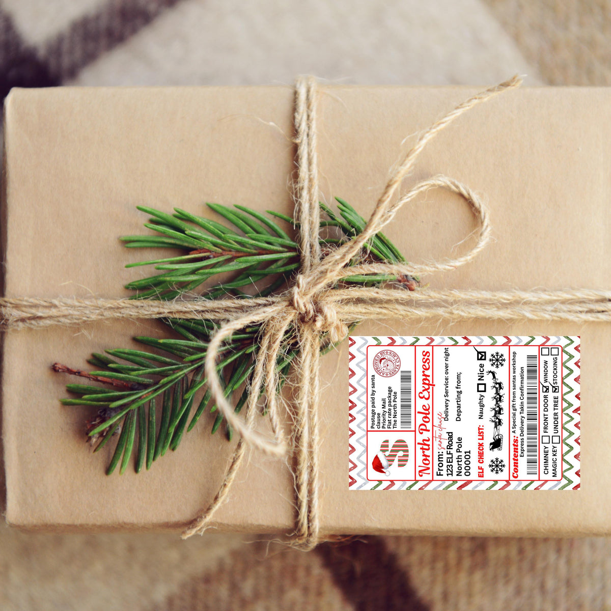 Personalised Gift Tag Stickers, Custom Name Santa Design, 4 x 6 Inch Adhesive Labels