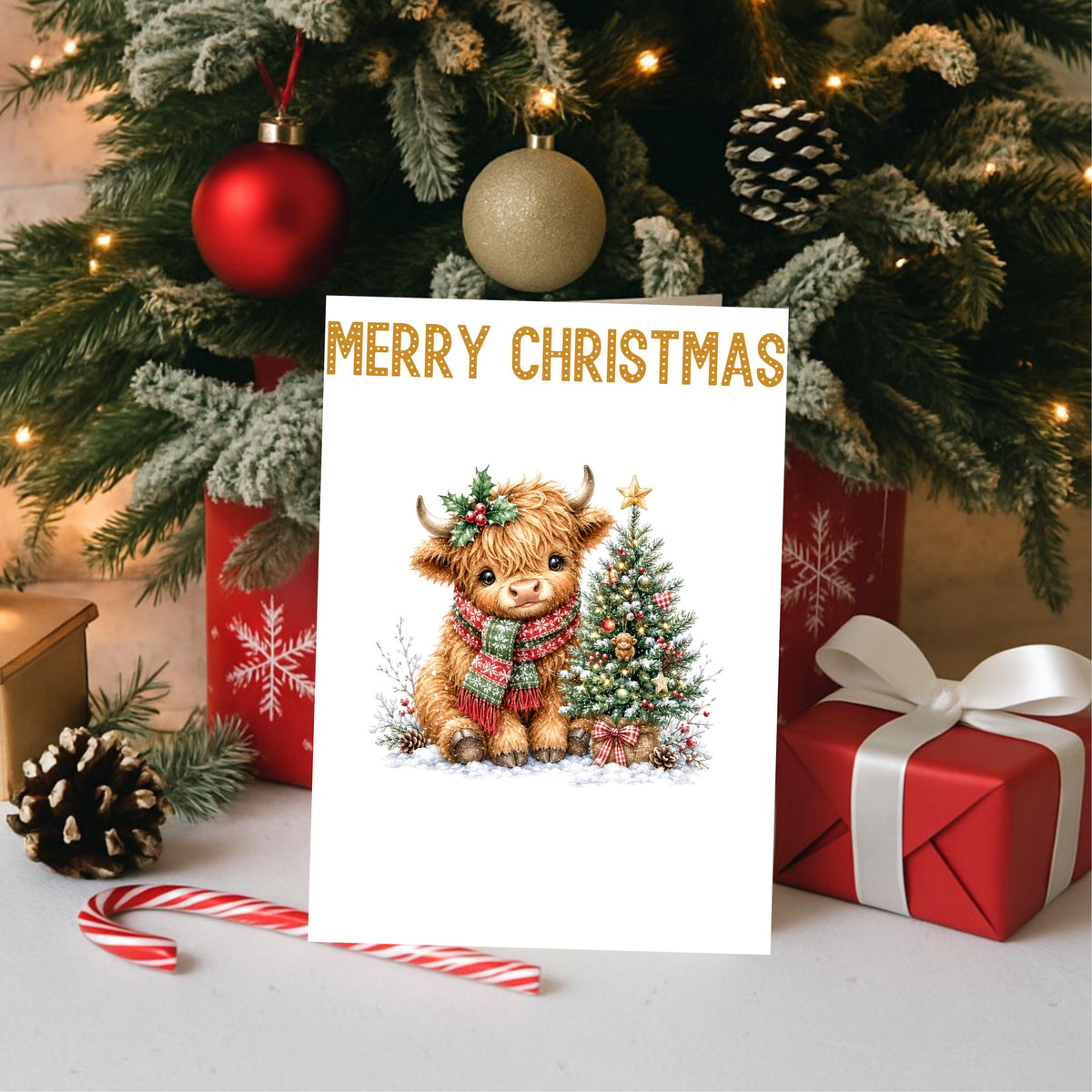 Christmas Card Set, Six Highland Cow Designs, 3 x 6 Inch Glossy Cardstock