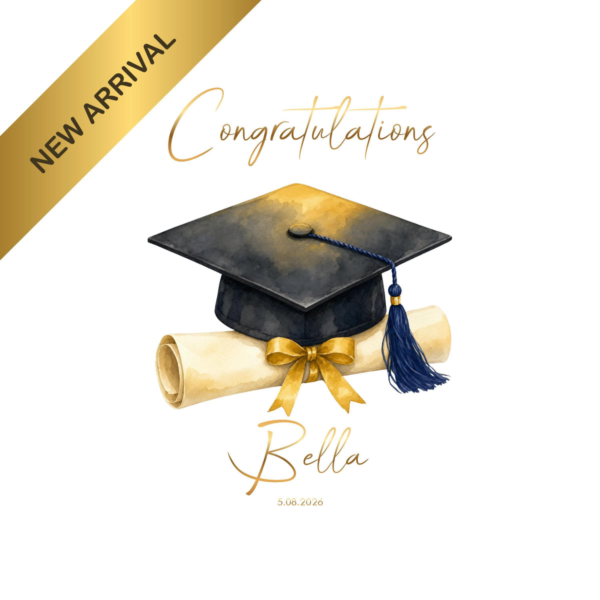 Foil Graduation Card, Custom Name and Date Design for Celebrations