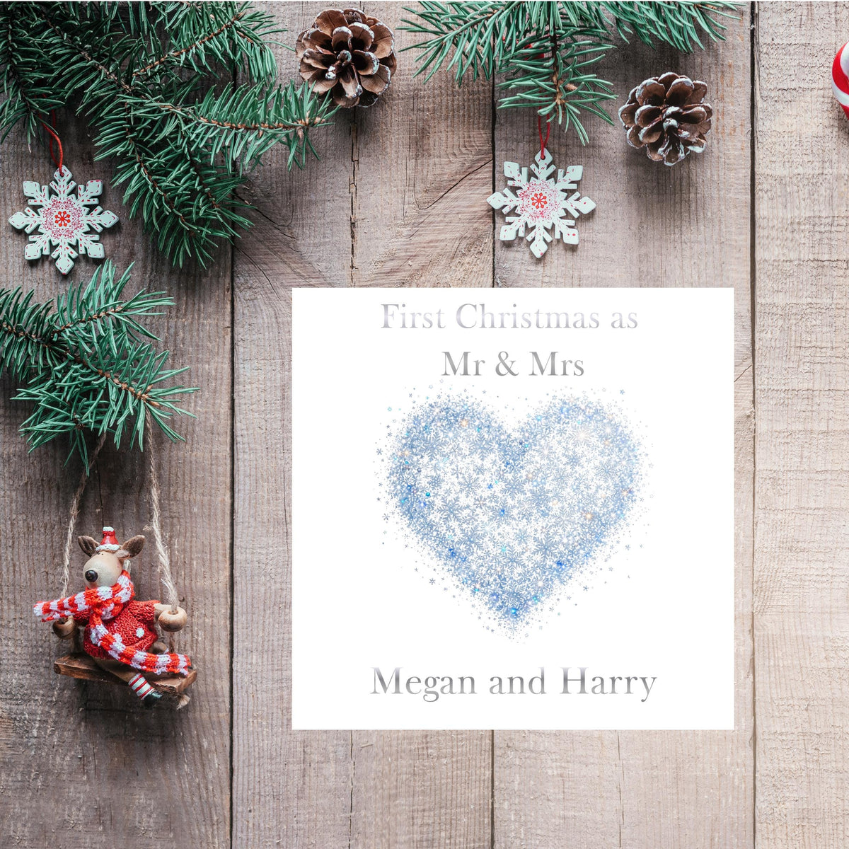First Christmas Card, Personalised Mr And Mrs With Foiled Finish
