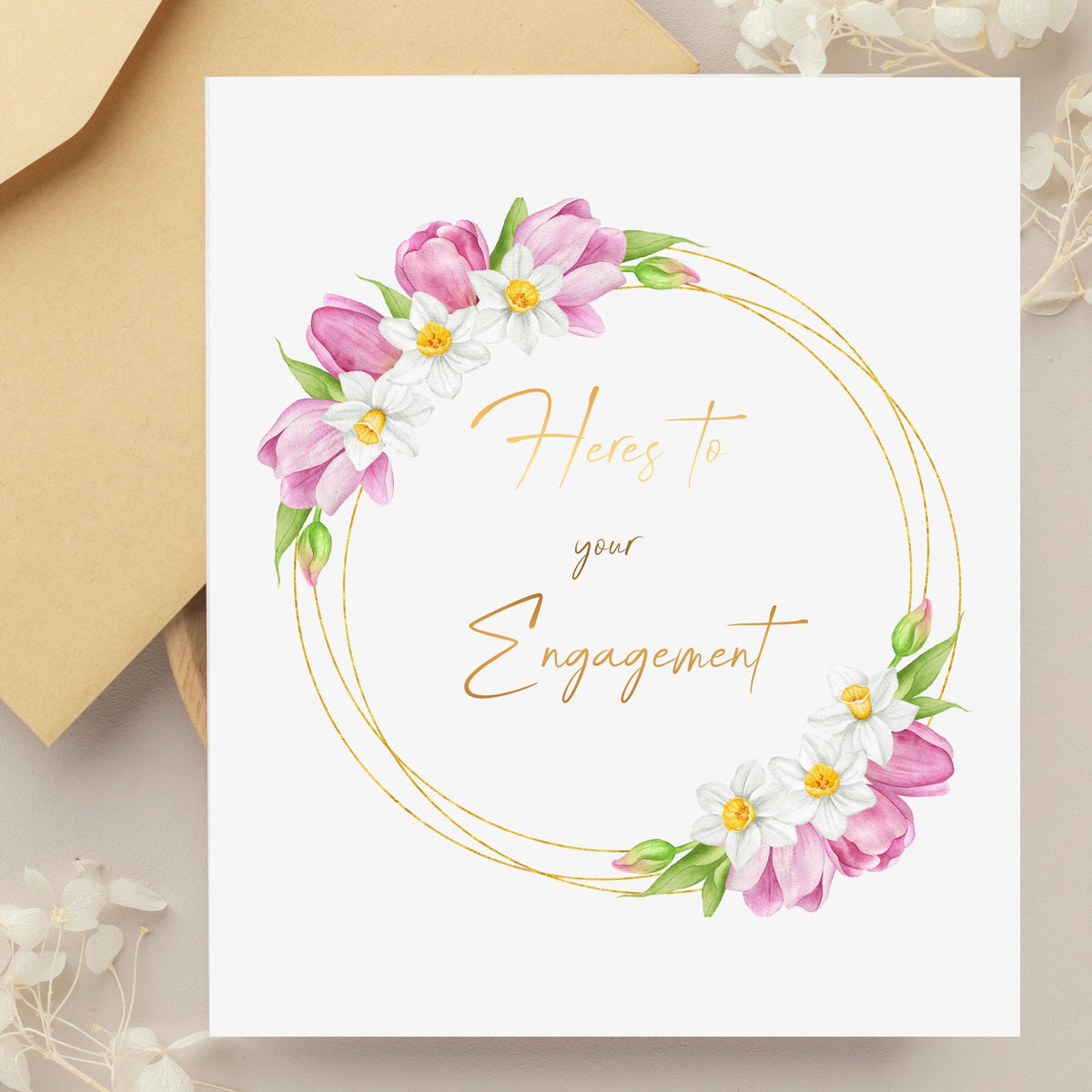 Engagement Card, Floral Watercolour Flower Design, Made To Order, For Celebrating Love