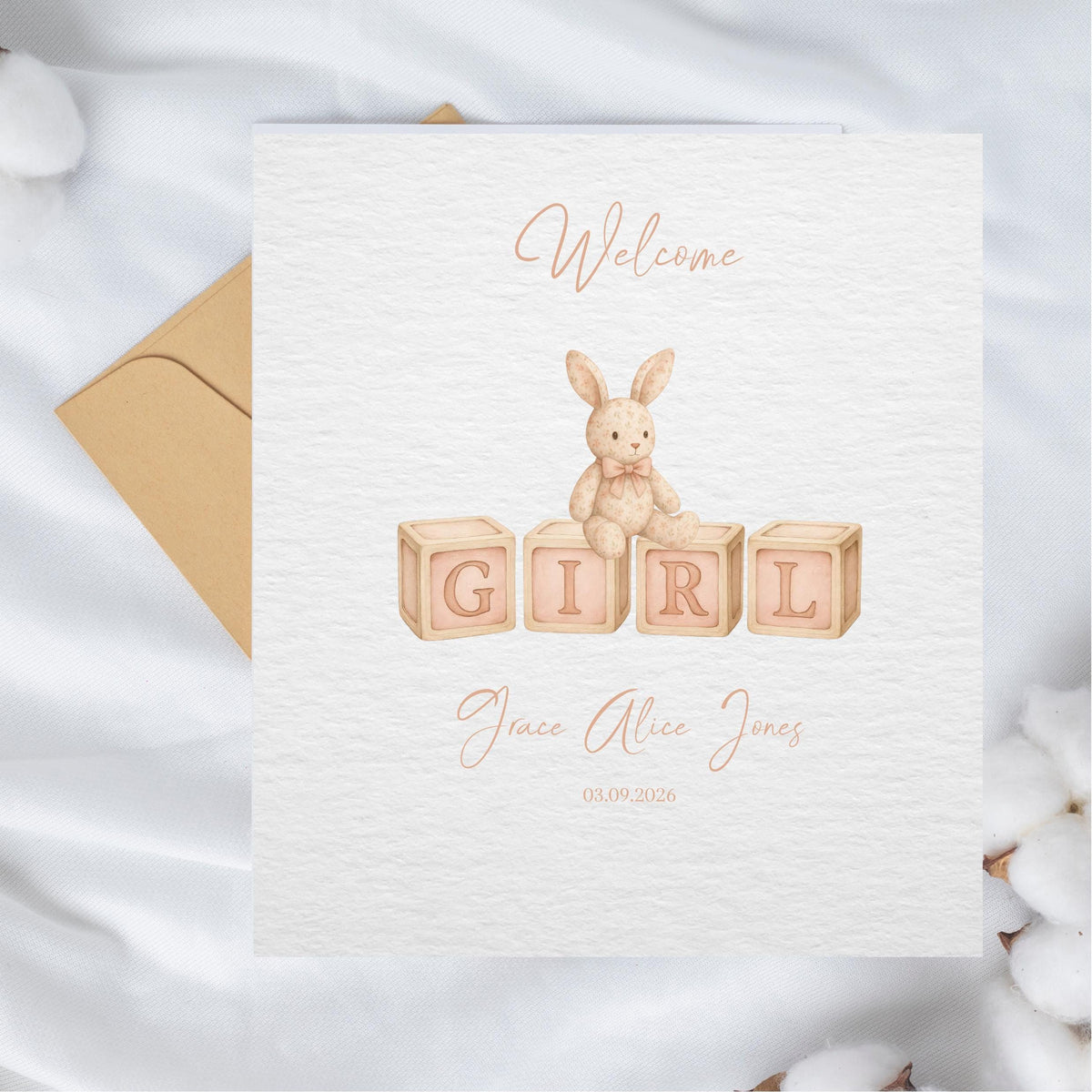 Birth Announcement Card, Personalized Baby Girl Keepsake With Name And Date