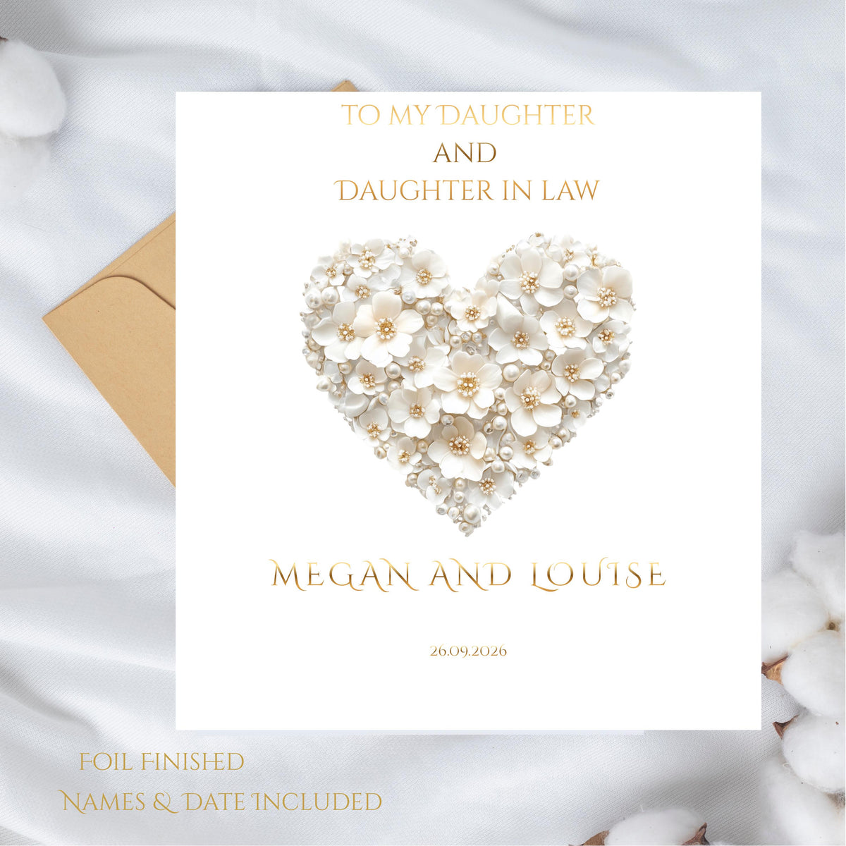 Personalised Wedding Card for Daughter-In-Law, Custom Names & Date, Foil Finish
