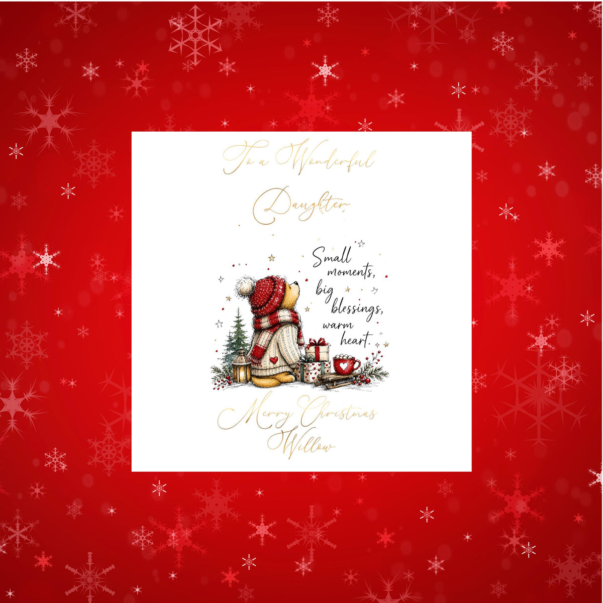 Christmas Card, Personalised Foil Finish with Festive Teddy Bear