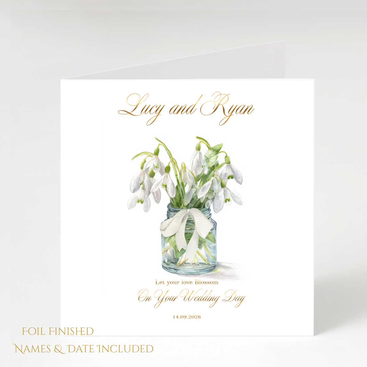 Personalised Wedding Card, Custom Name and Date Foil Finished