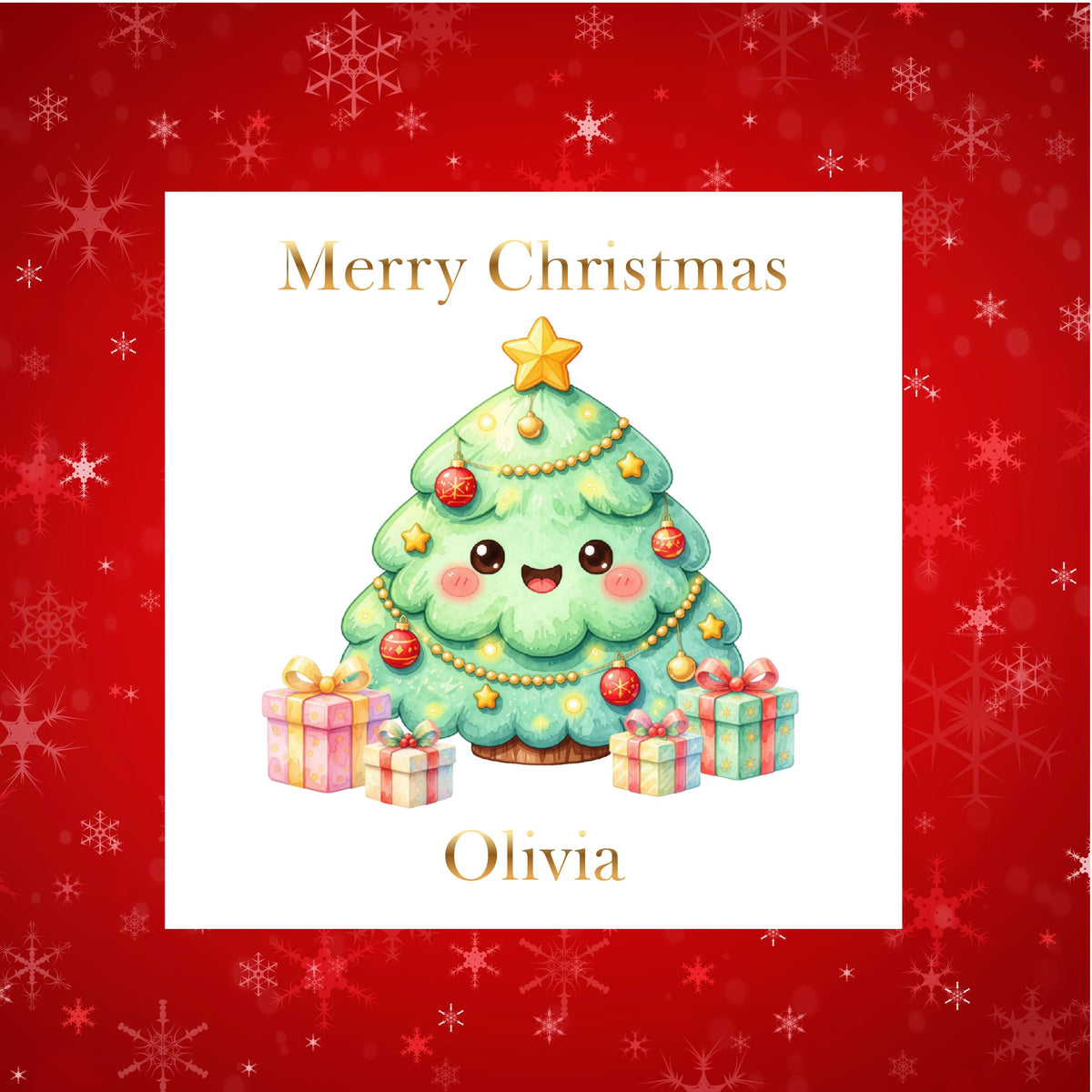 Personalised Name Christmas Tree Card, Gold Foil Finish
