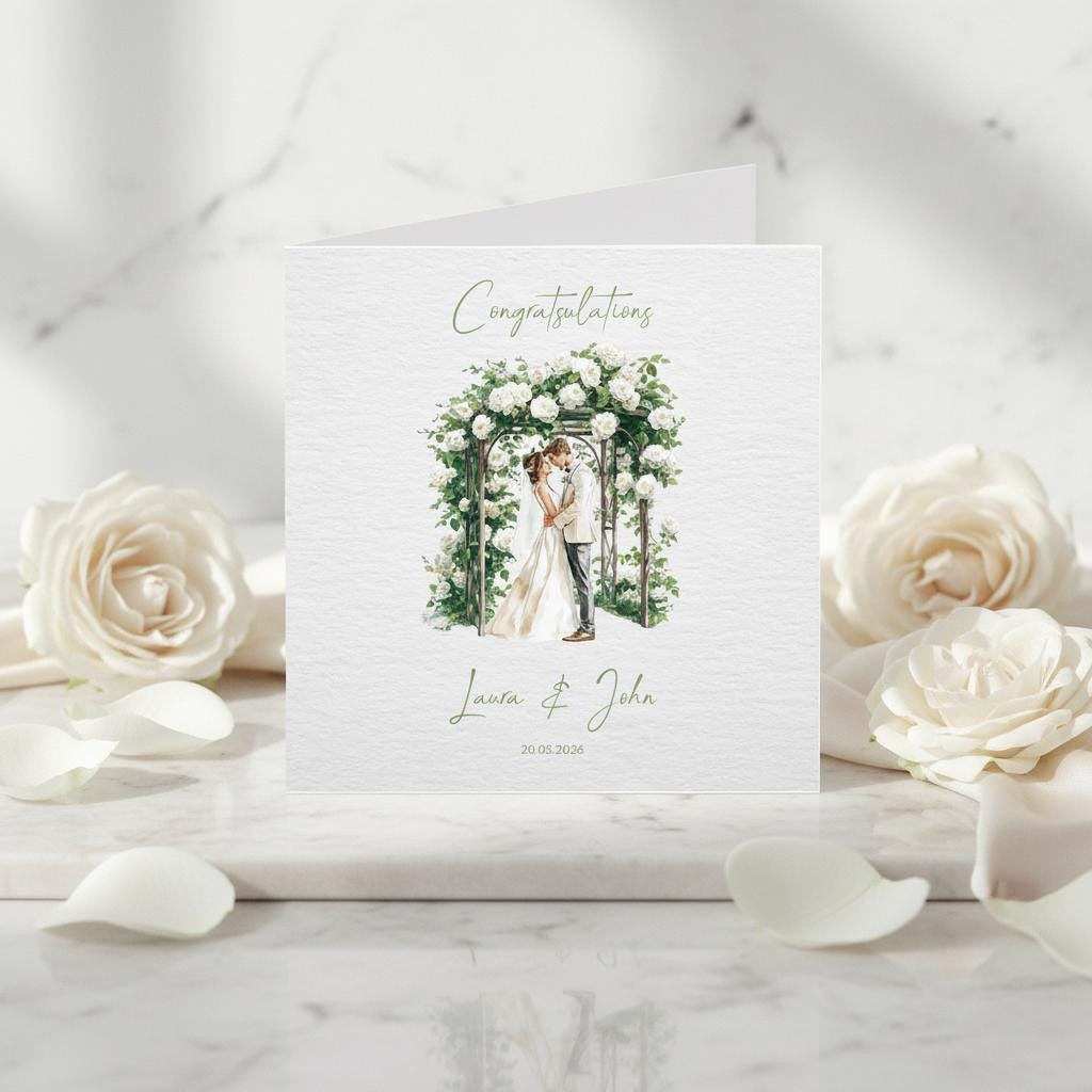 Custom Wedding Card with Couple Names and Date | Floral Illustration
