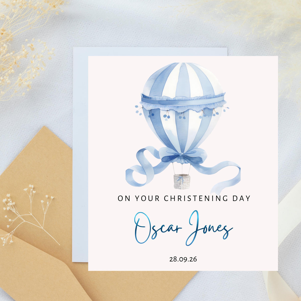 Personalised Boys Christening Card with Foil Finish and Custom Date