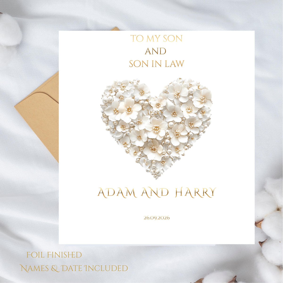 Personalized Wedding Card for Son and Son-in-Law, Custom Names and Date