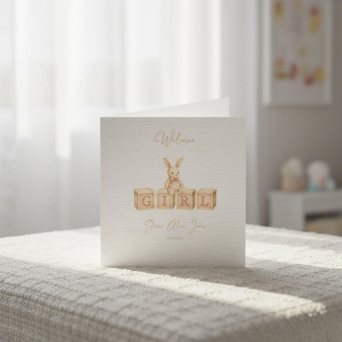 Birth Announcement Card, Personalized Baby Girl Keepsake With Name And Date