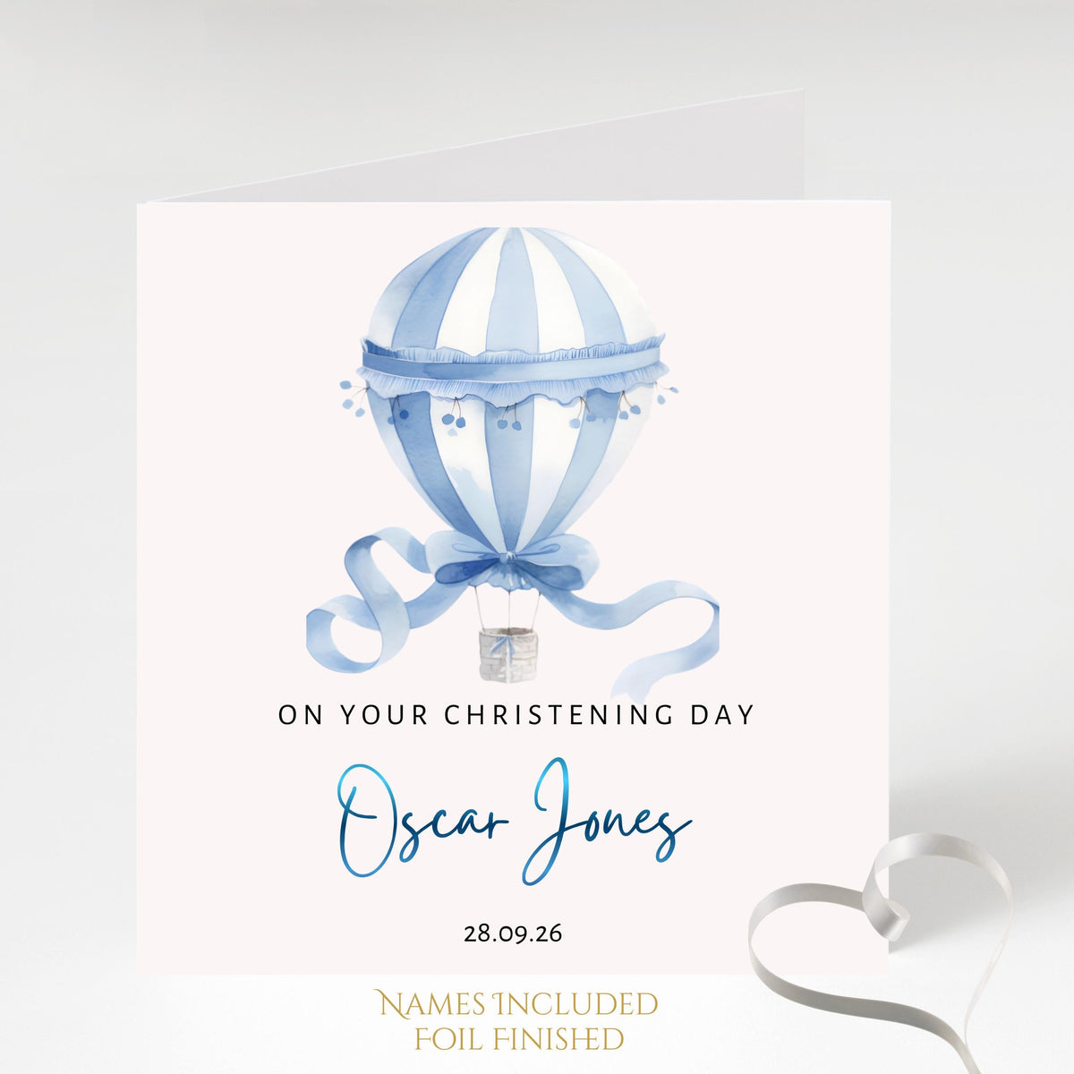 Personalised Boys Christening Card with Foil Finish and Custom Date