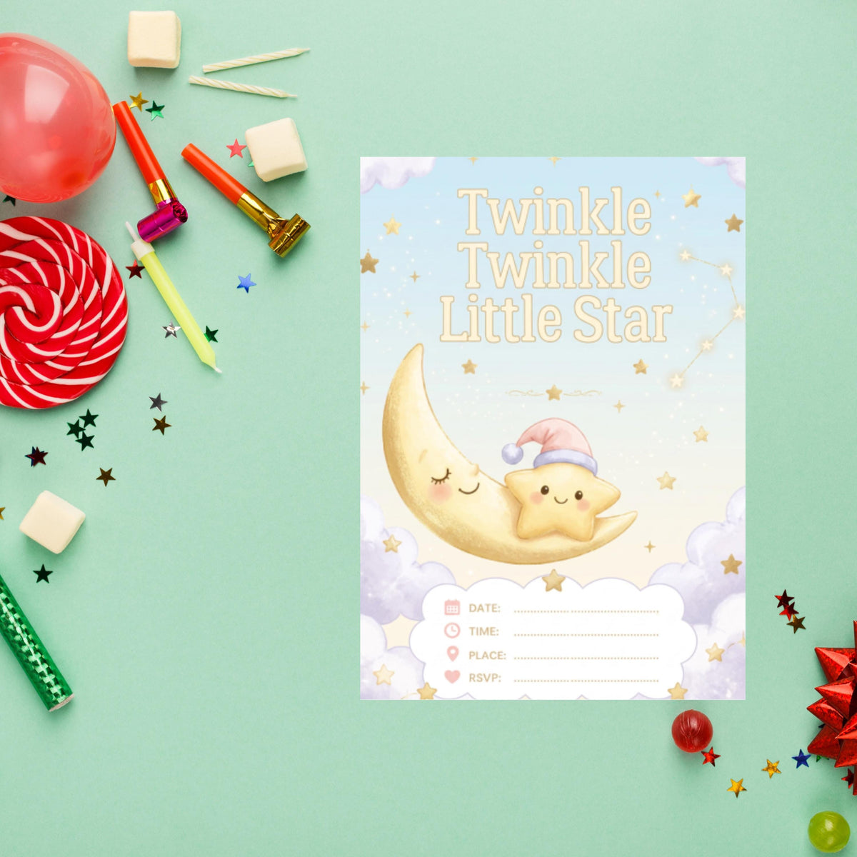 Twinkle Little Star Editable Invitation Template for Whimsical Events