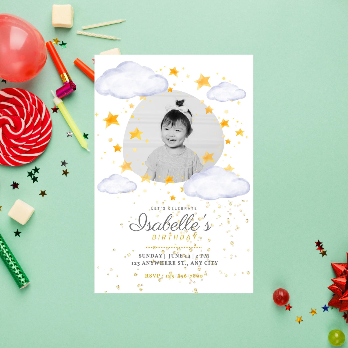 Under the Stars Birthday Invitation, Editable Digital Invite for Kids